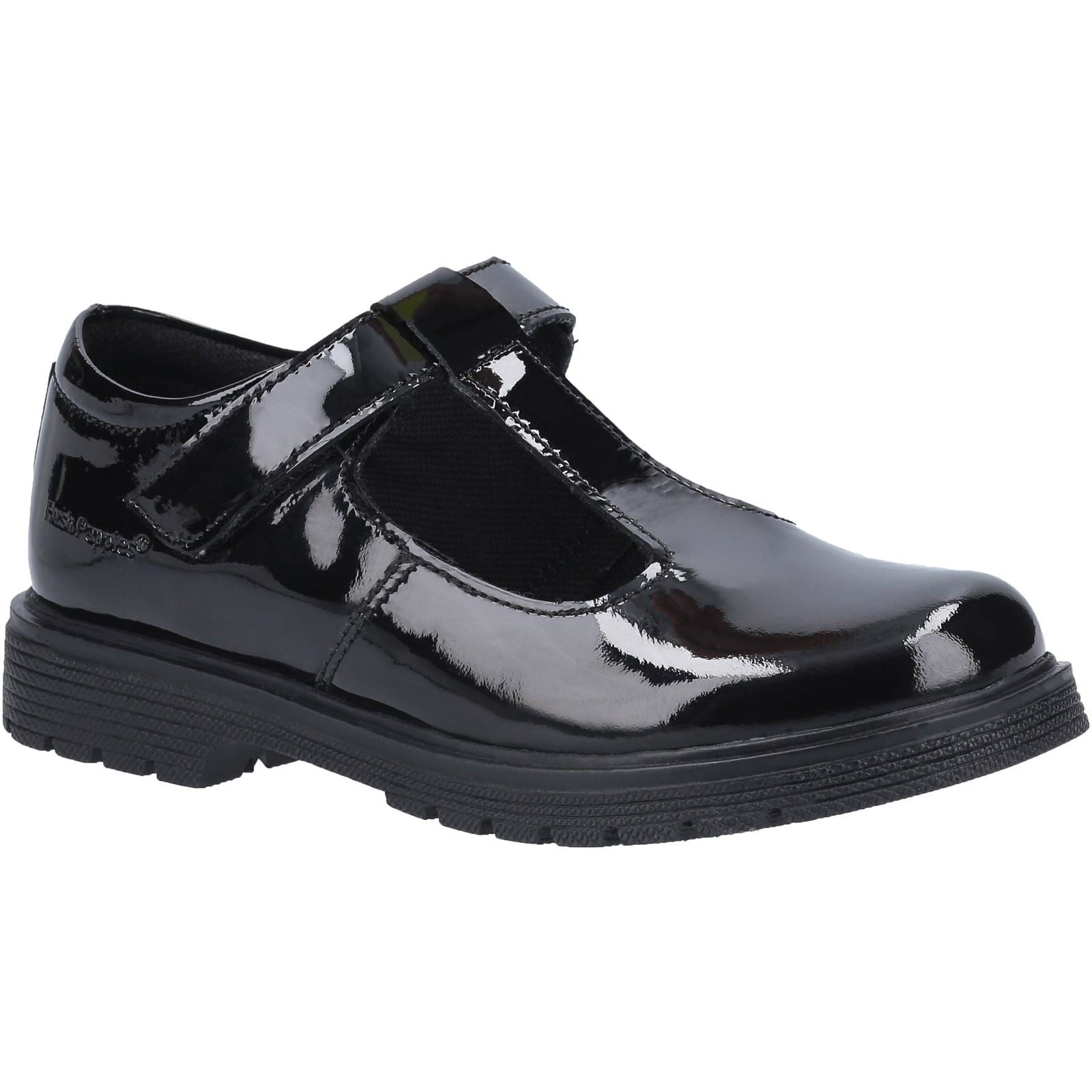 Hush Puppies Gracie Senior Patent Chaussures Noires En Cuir Verni Pour Filles