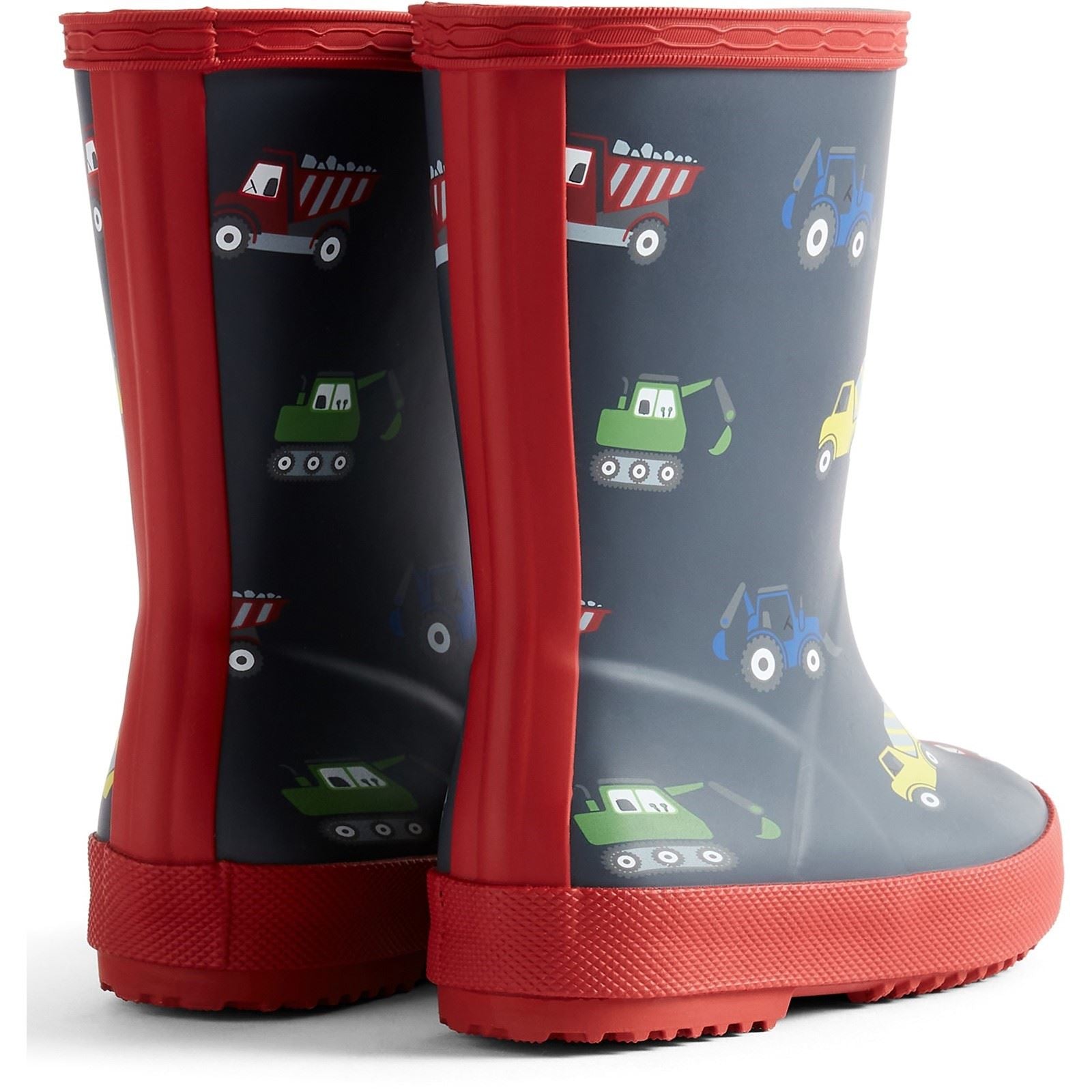 Hunter Kids First Construction Print Boot Bottes De Bienington En Caoutchouc Navy/Militaire Rouge Pour Garçons