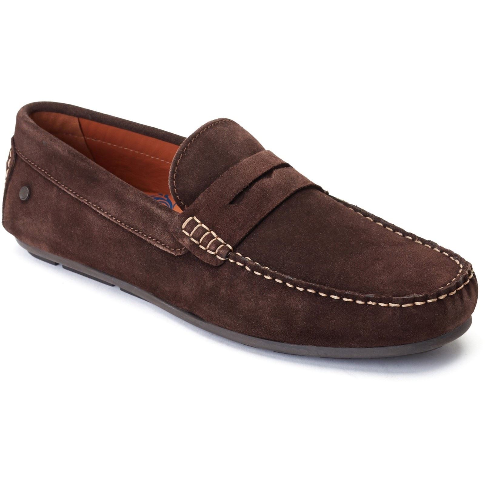 Base London Collins Chaussures Mocassins Pour Hommes En Cuir Marron Foncé