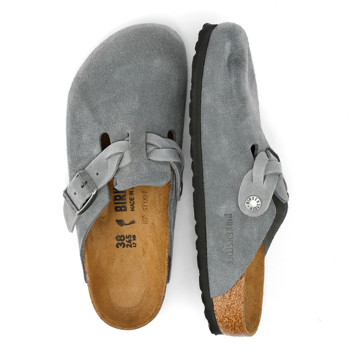 Birkenstock Boston Braided Sabots Pour Femmes En Suède Gris