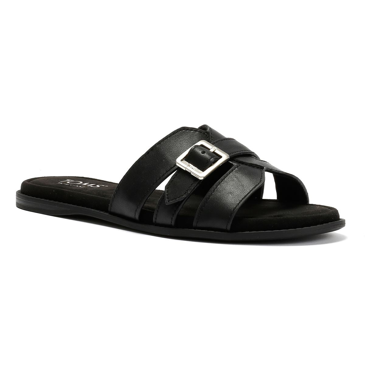 TOMS Sol Mule Sandales Noires En Cuir Pour Femmes
