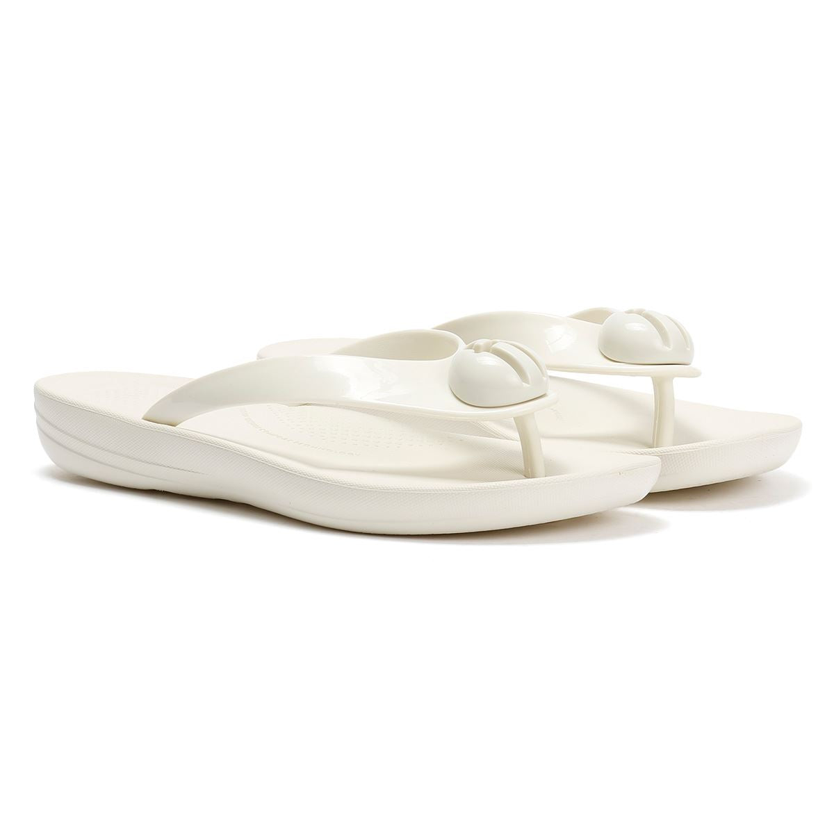 FitFlop Iqushion Glossy Button Tongs Blanches Pour Femmes