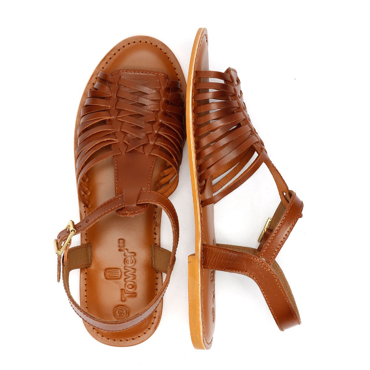 Tower London Hurache Sandales En Cuir Pour Femmes, Marron