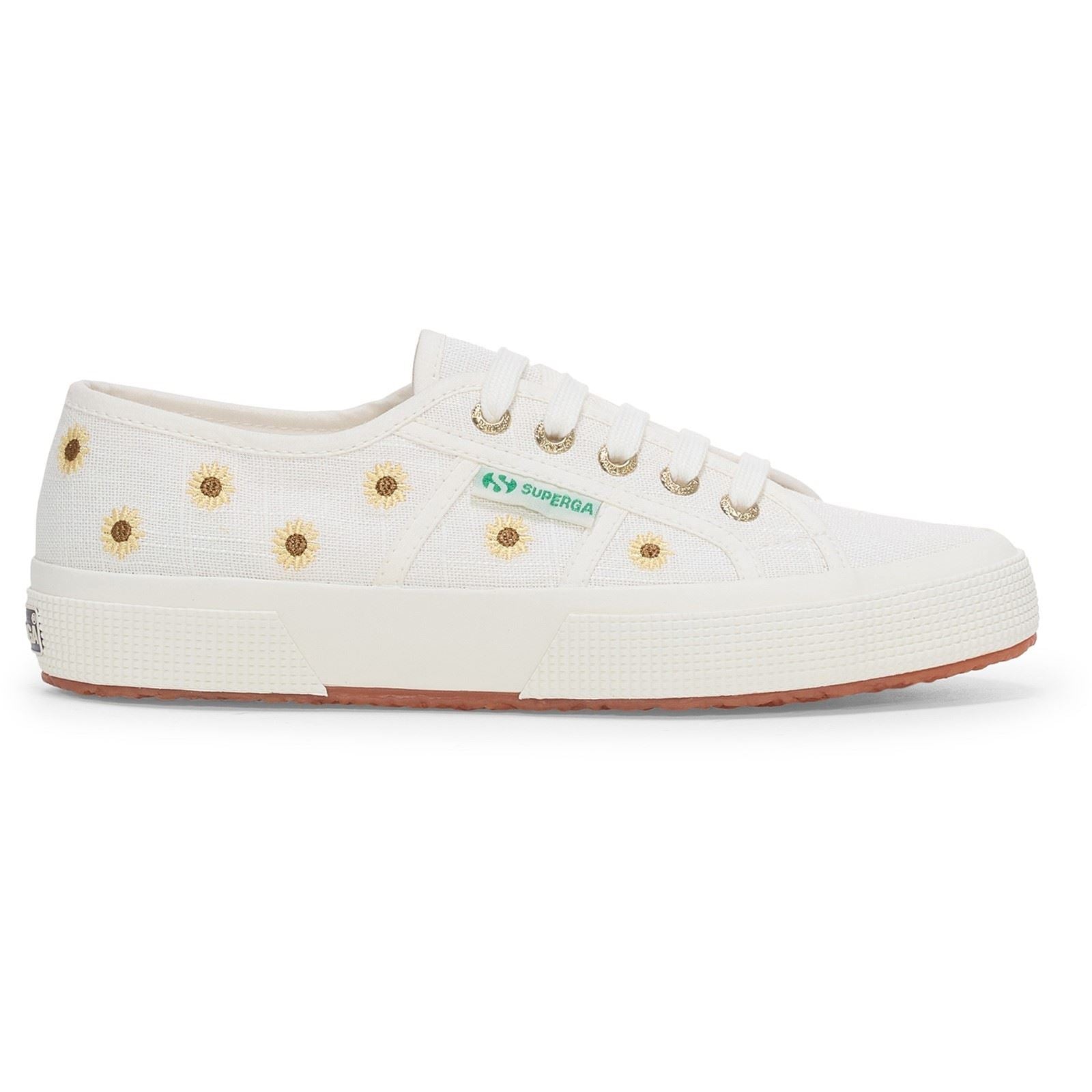 Superga Embroidery Linen Sunflower Chaussures De Sport Blanches Pour Femmes En Lin