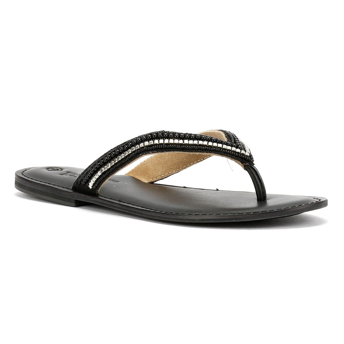 Tower London Metallic Bead Thong Sandales Noires Pour Femmes