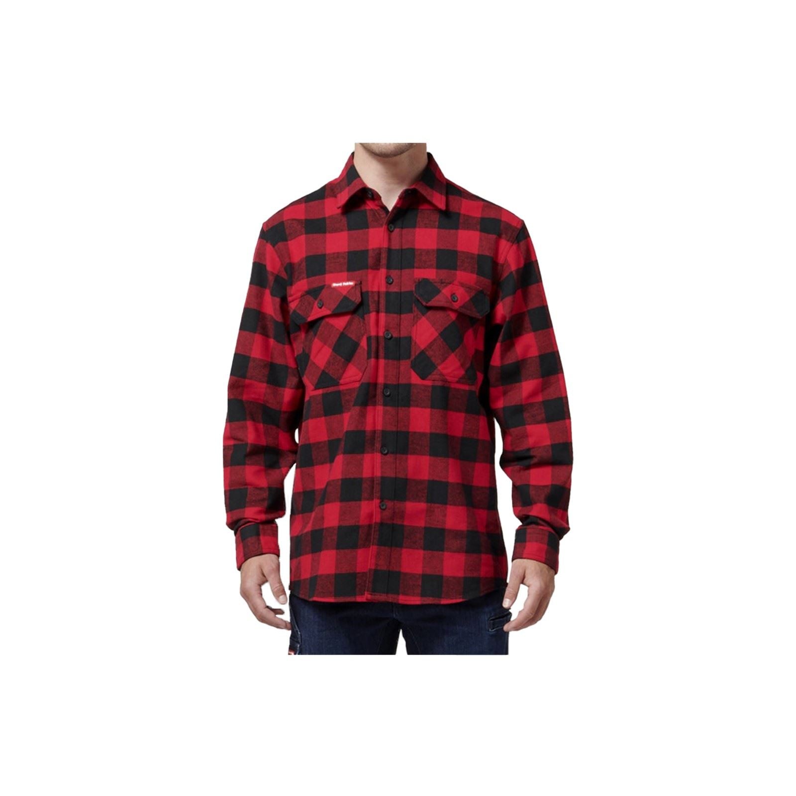 Hard Yakka Long Sleeve Check Flannel Chemise Décontractée Rouge En Coton Pour Homme