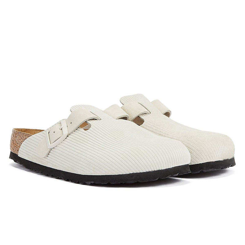 Birkenstock Chaussures De Confort Blanches Pour Femmes Sabot En Velours Côtelé Antique Boston