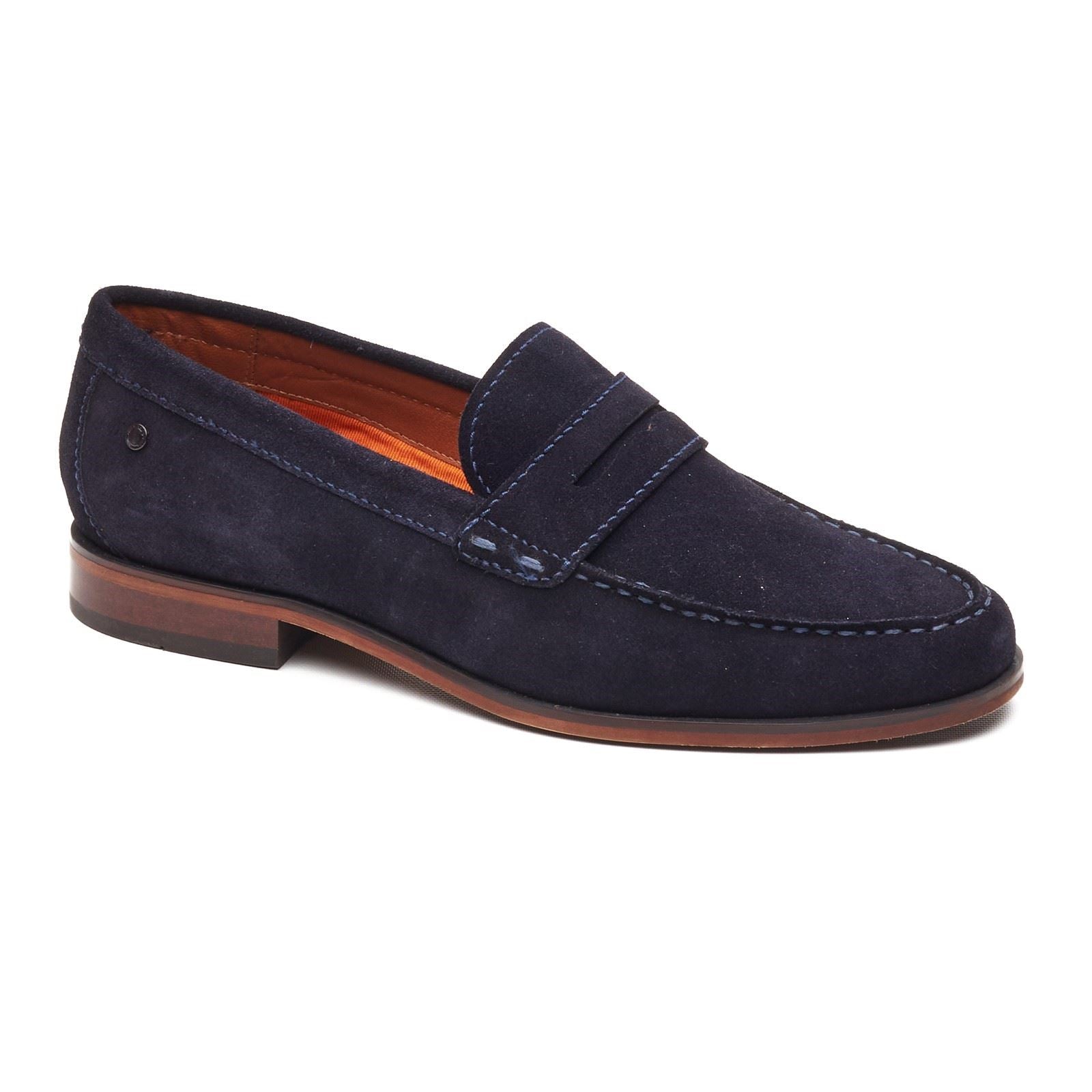 Base London Slate Loafer Mocassins En Cuir Pour Hommes Bleu Marine