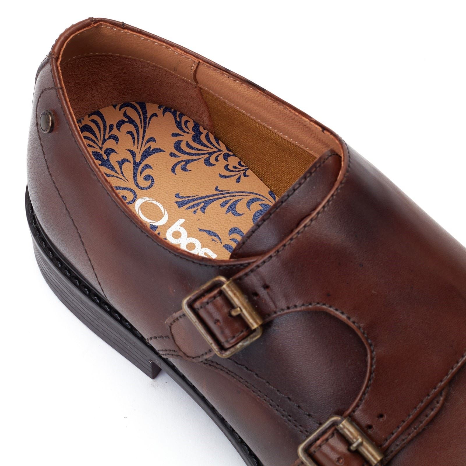 Base London Diablo Chaussures De Moine Double Pour Hommes En Cuir Marron