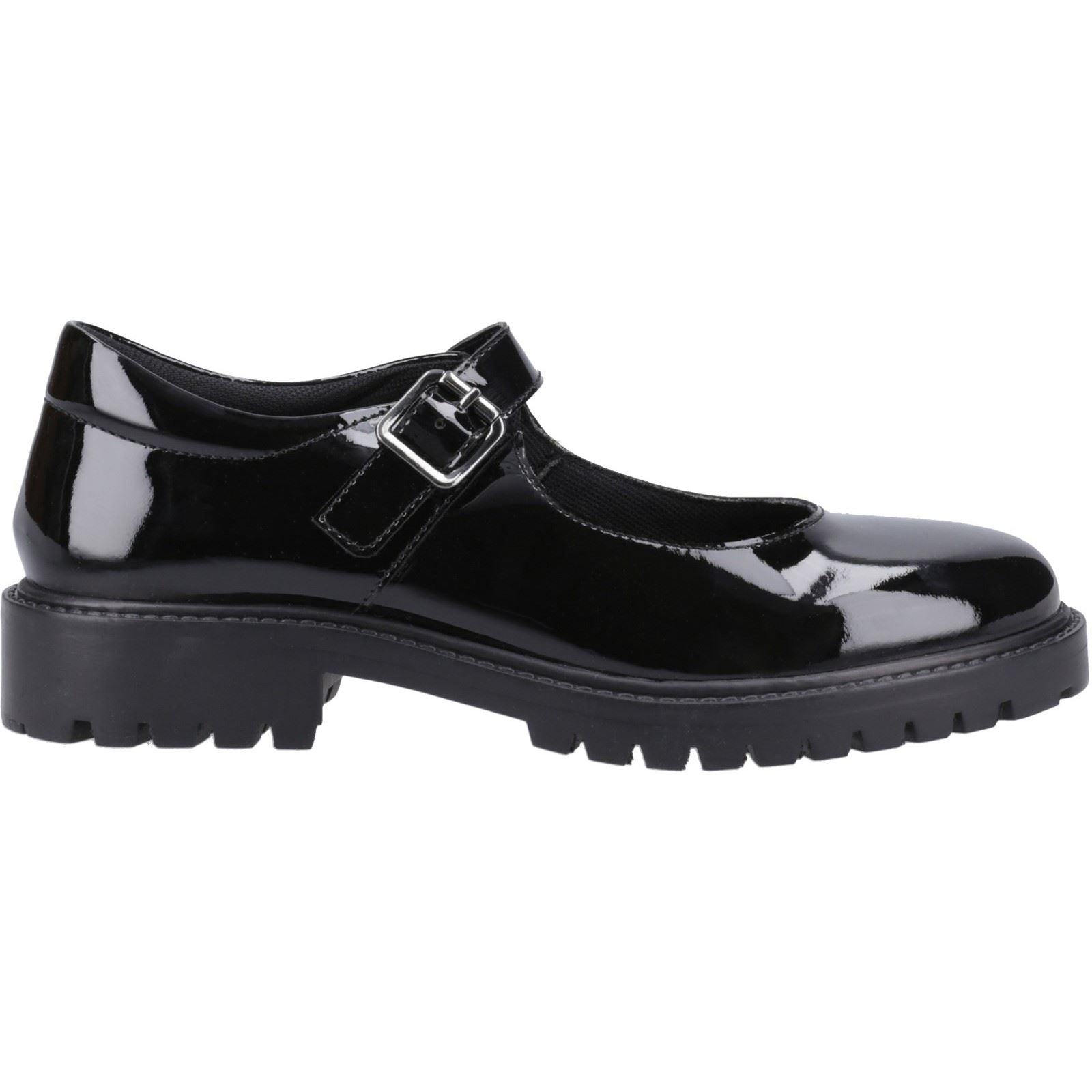 Hush Puppies Aurora Patent Senior Chaussures Noires Pour Filles En Cuir