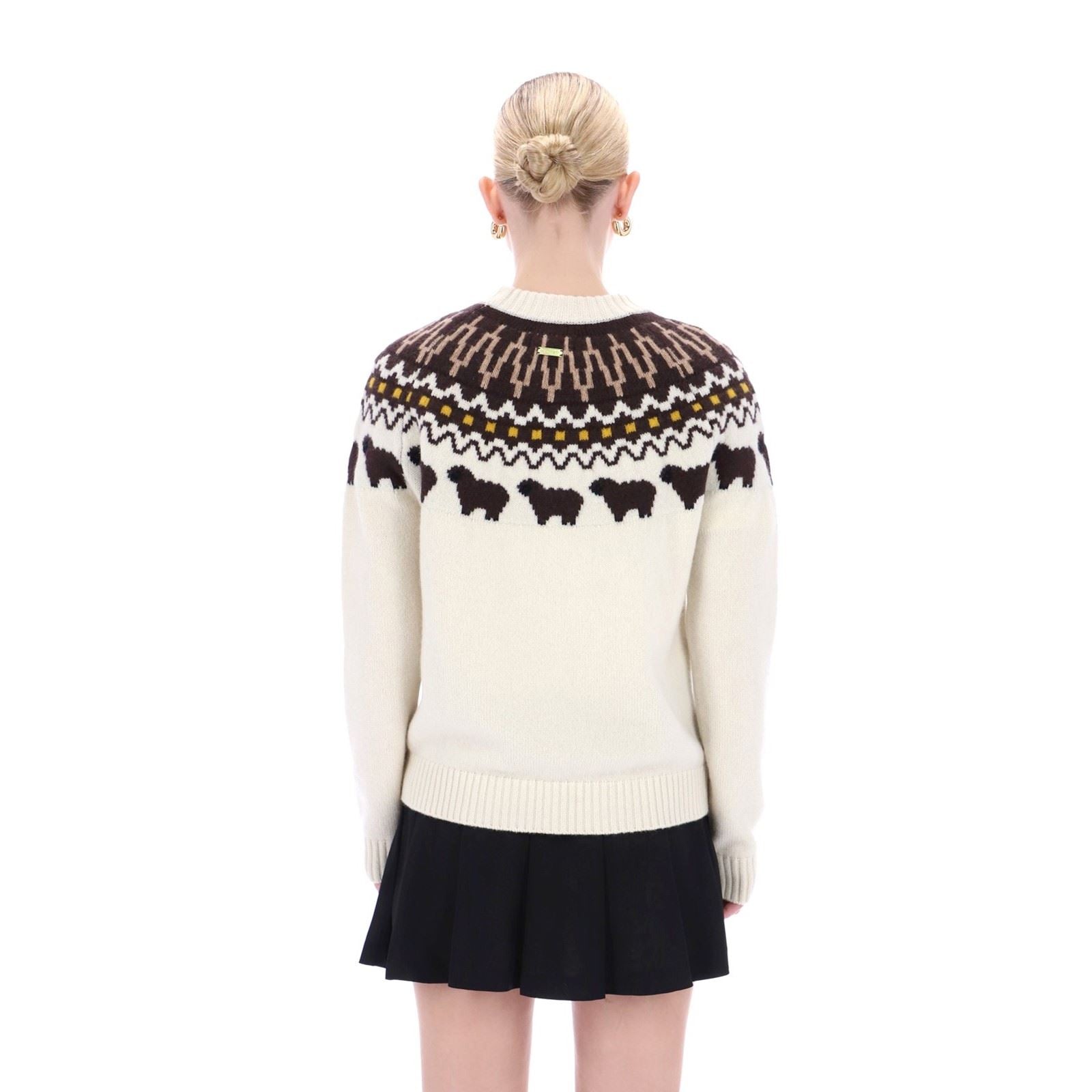 Hunter Ashie Crew Fair Isle Knit Pulls À Col Rond Blancs En Polyester Pour Femmes