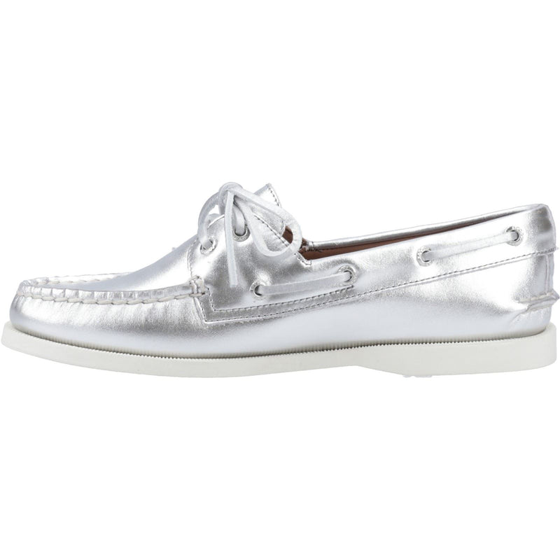 Sperry Authentic 2 Eye Chaussures Bateau En Cuir Argent Pour Femmes