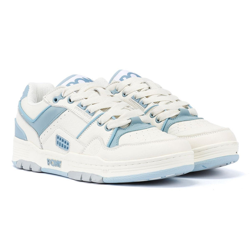 Pony M_100 Low Des Baskets Blanches/Bleues Ciel En Cuir