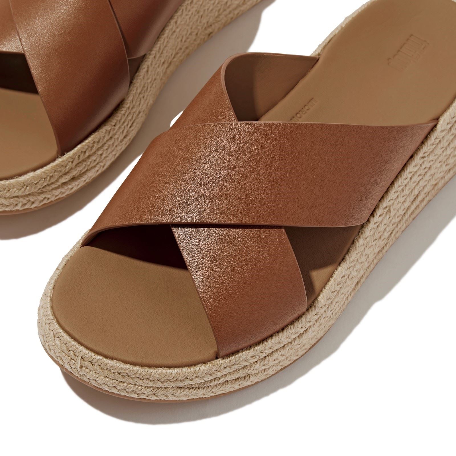 Fitflop F-Mode Cross Slide Sandales En Cuir Pour Femmes Couleur Brun Foncé