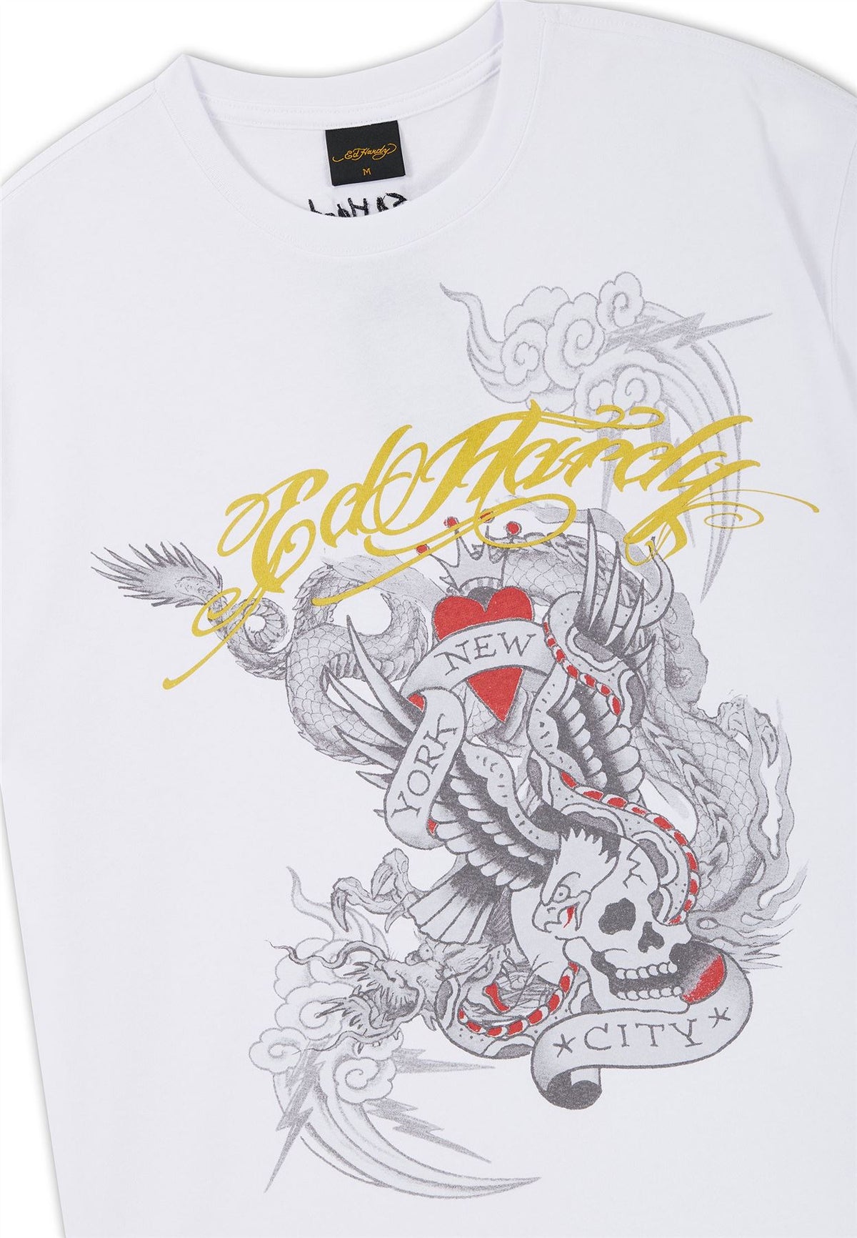 Ed Hardy Storming New York Graphic Relaxed T-Shirts Blancs Pour Hommes