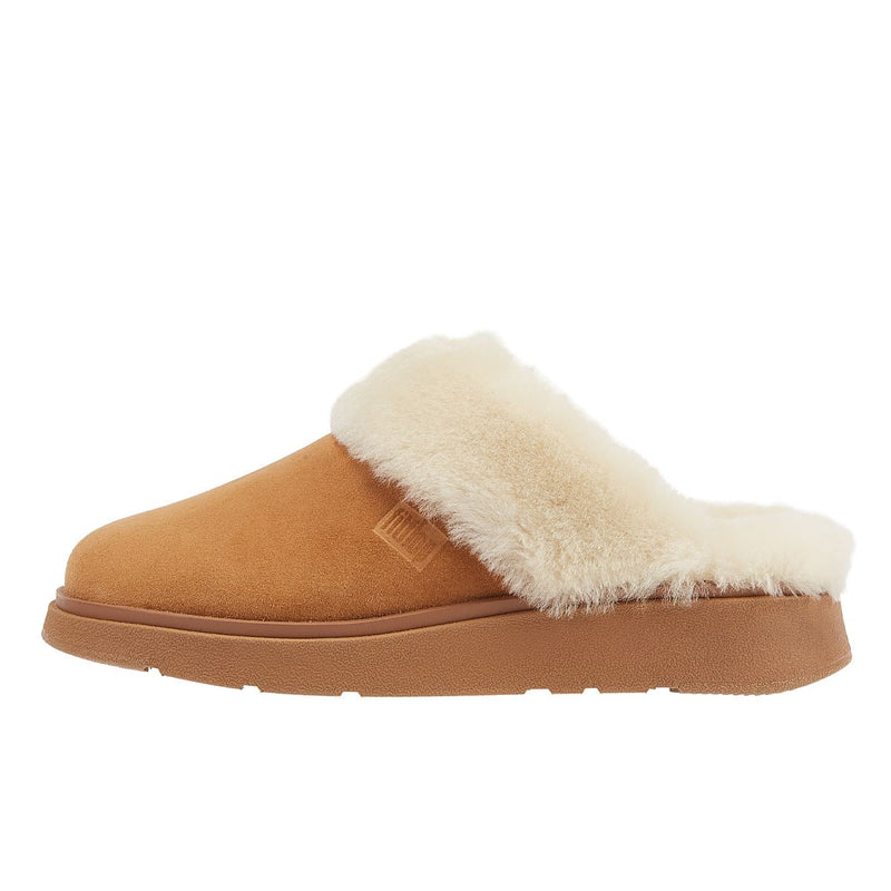 FitFlop Chaussons Pour Femmes Couleur Beige Avec Col En Peau Retournée.