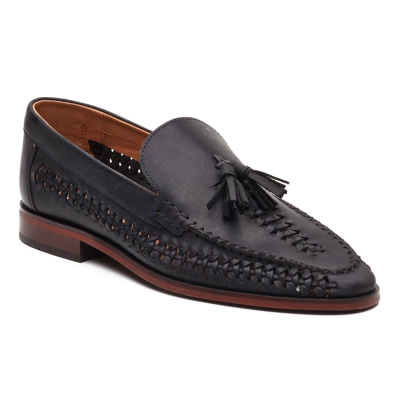 Base London Bracken Loafer Mocassins En Cuir Pour Hommes Bleu Marine