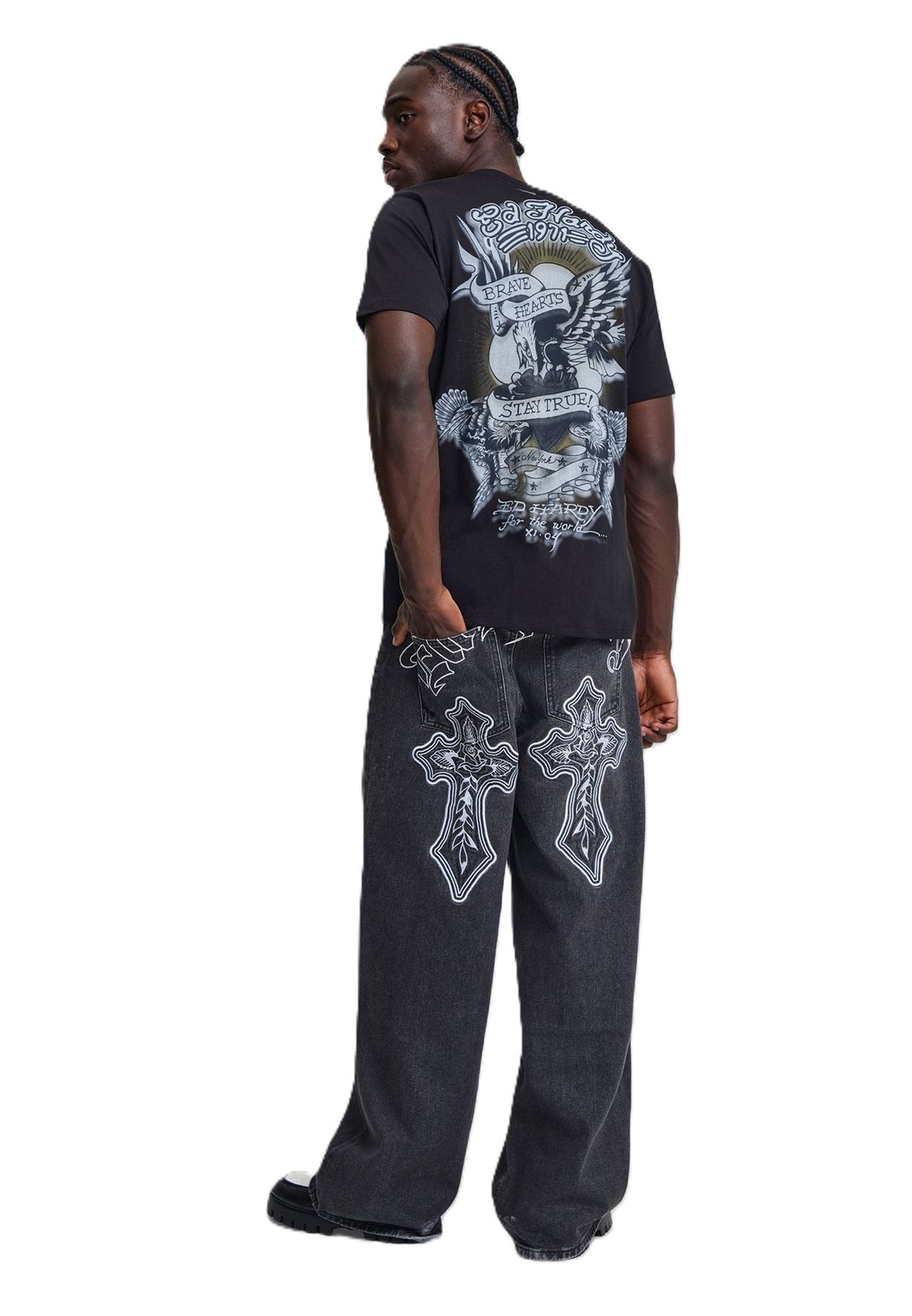 Ed Hardy Stay True Graphic Regular T-Shirts Noirs Pour Hommes