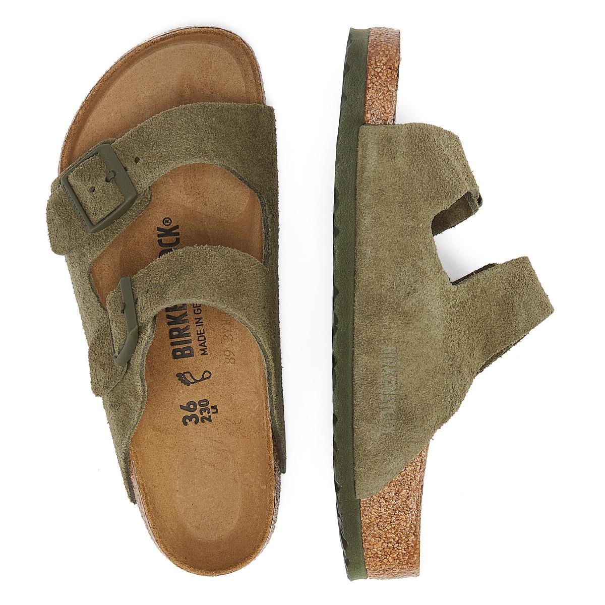 Birkenstock Sandales En Daim Kaki Thym En Cuir Suédé Arizona