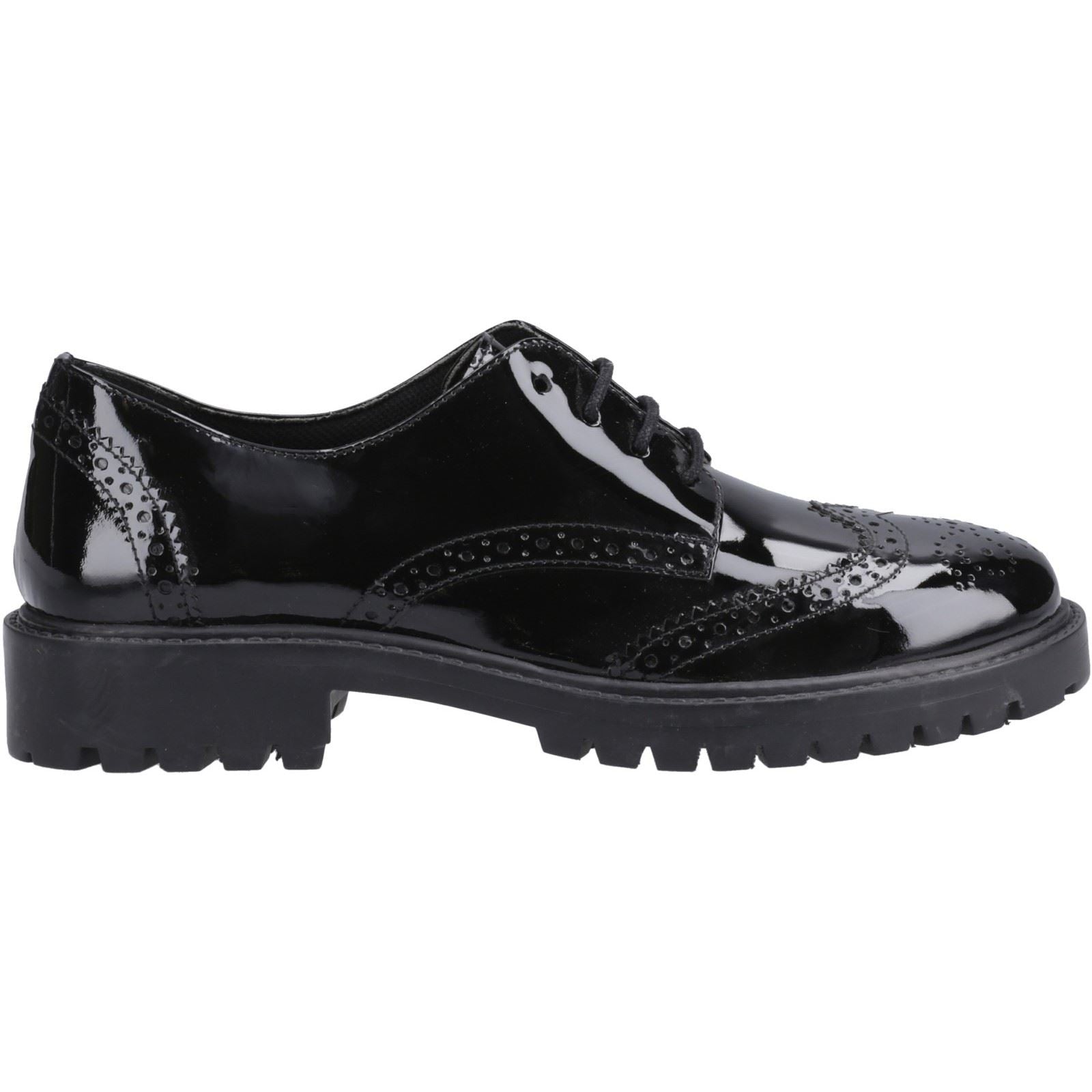 Hush Puppies Athena Patent Chaussures Noires Pour Filles En Cuir