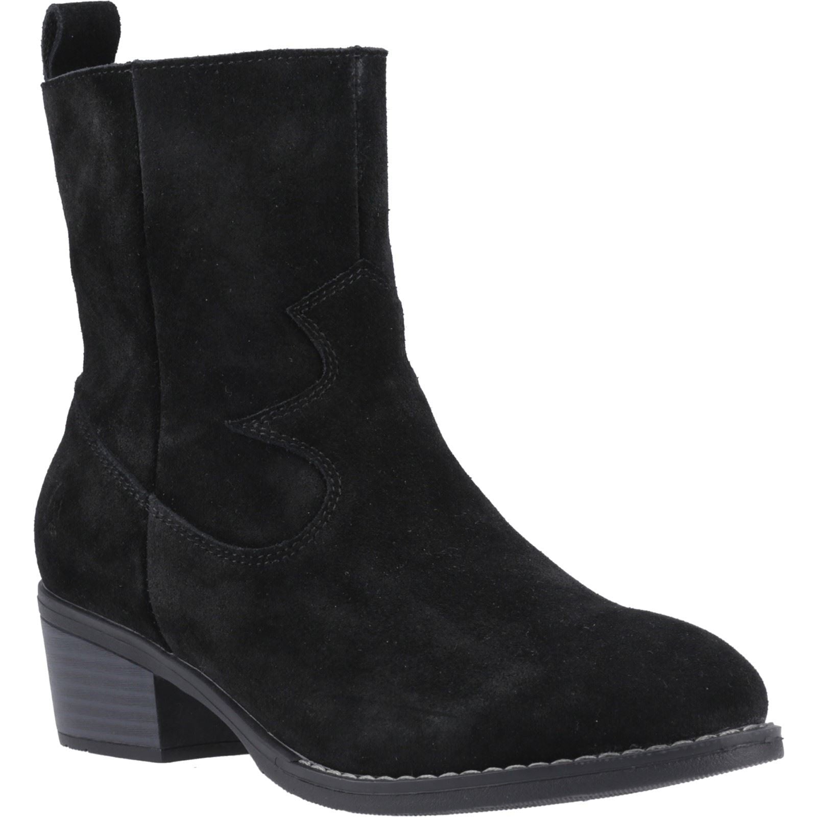 Hush Puppies Ida Stitch Boot Bottes Noires À Talons En Cuir Pour Femme