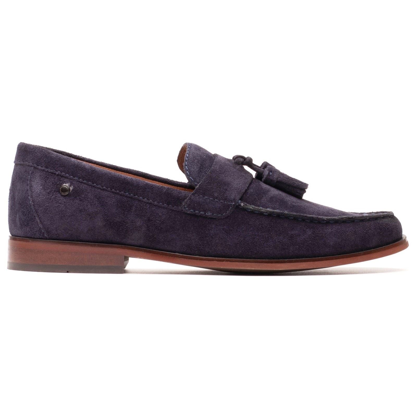Base London Flint Mocassins En Cuir Pour Hommes Bleu Marine