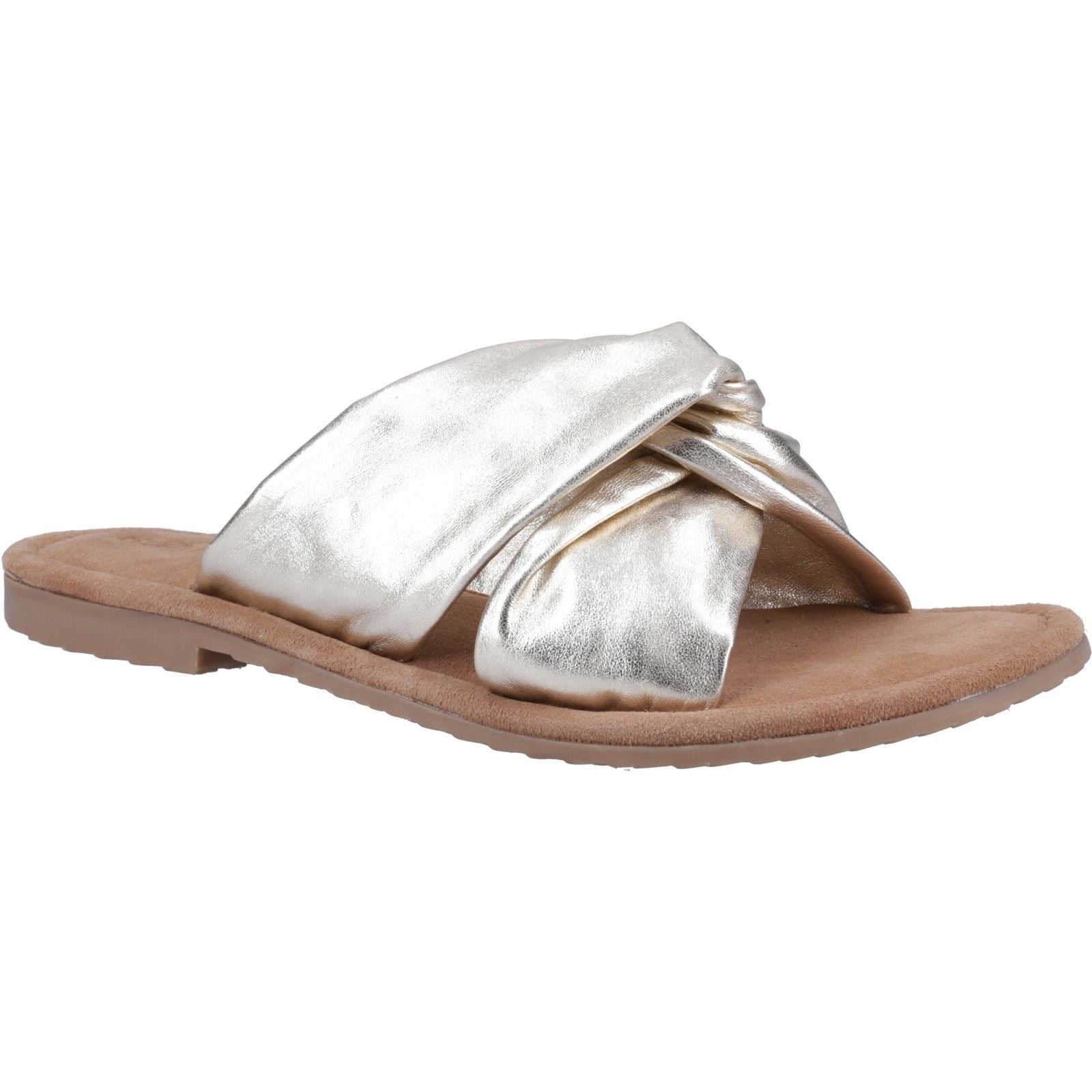 Hush Puppies Amy Wide Fit Sandales En Cuir Doré Pour Femme