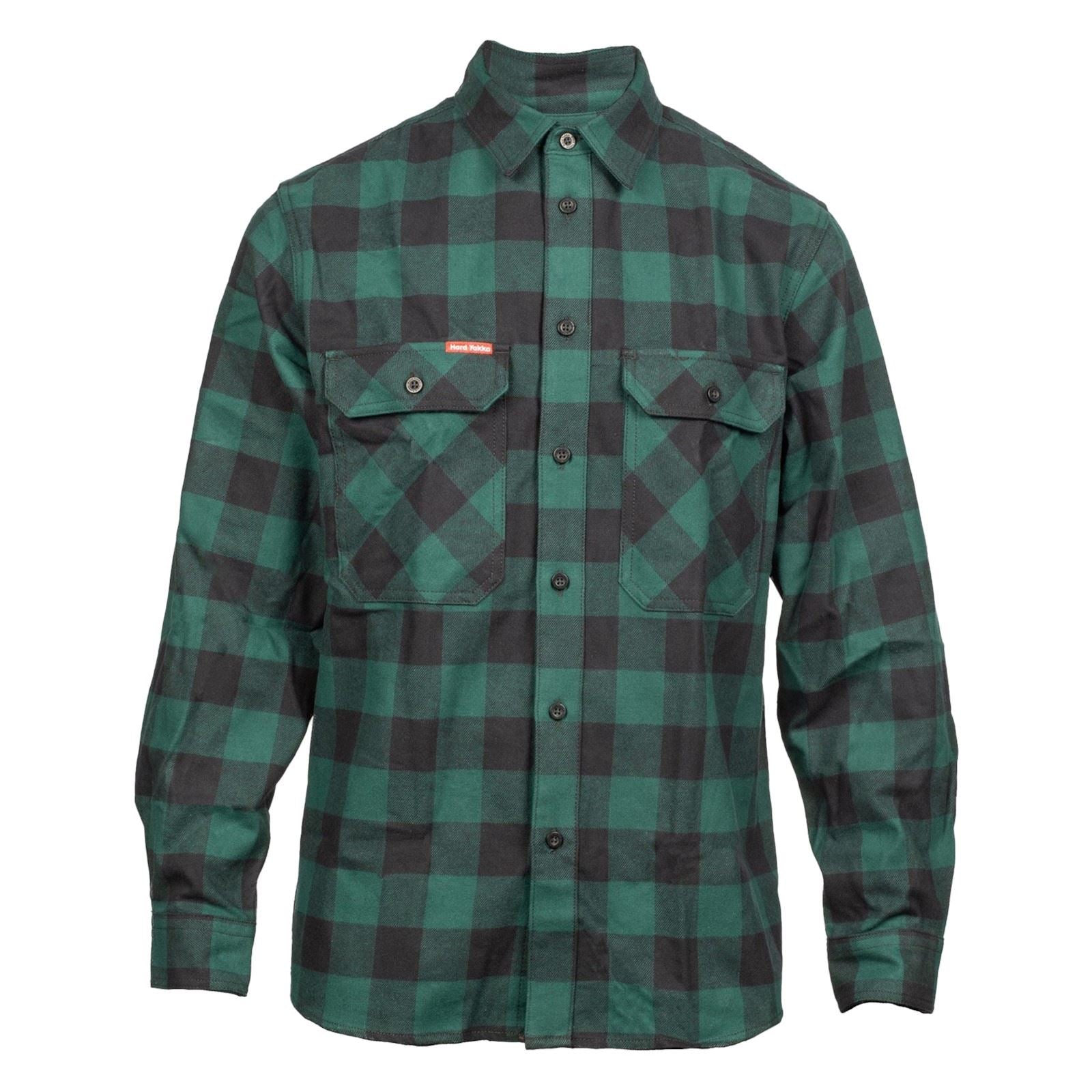 Hard Yakka Long Sleeve Check Flannel Chemise Décontractée Verte En Coton Pour Homme