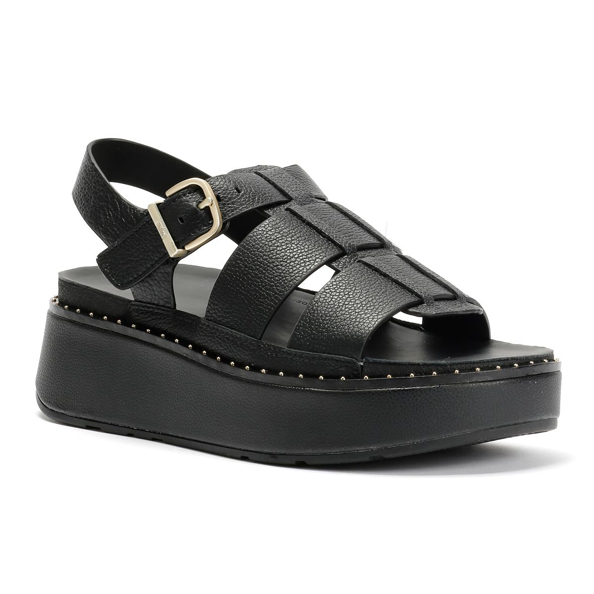 FitFlop GEN-FF Max Fisherman Tumbled Sandales Noires En Cuir Pour Femmes