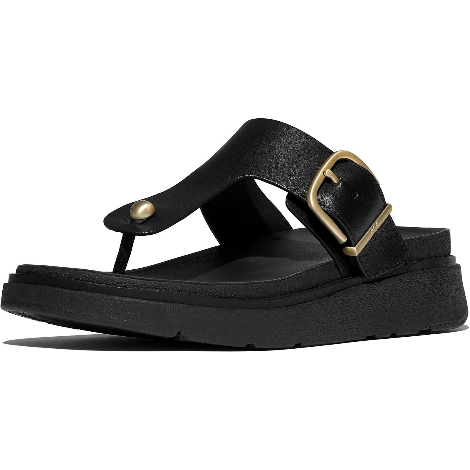 Fitflop Gen-FF Toe-Post Sandales Noires En Cuir Pour Femmes