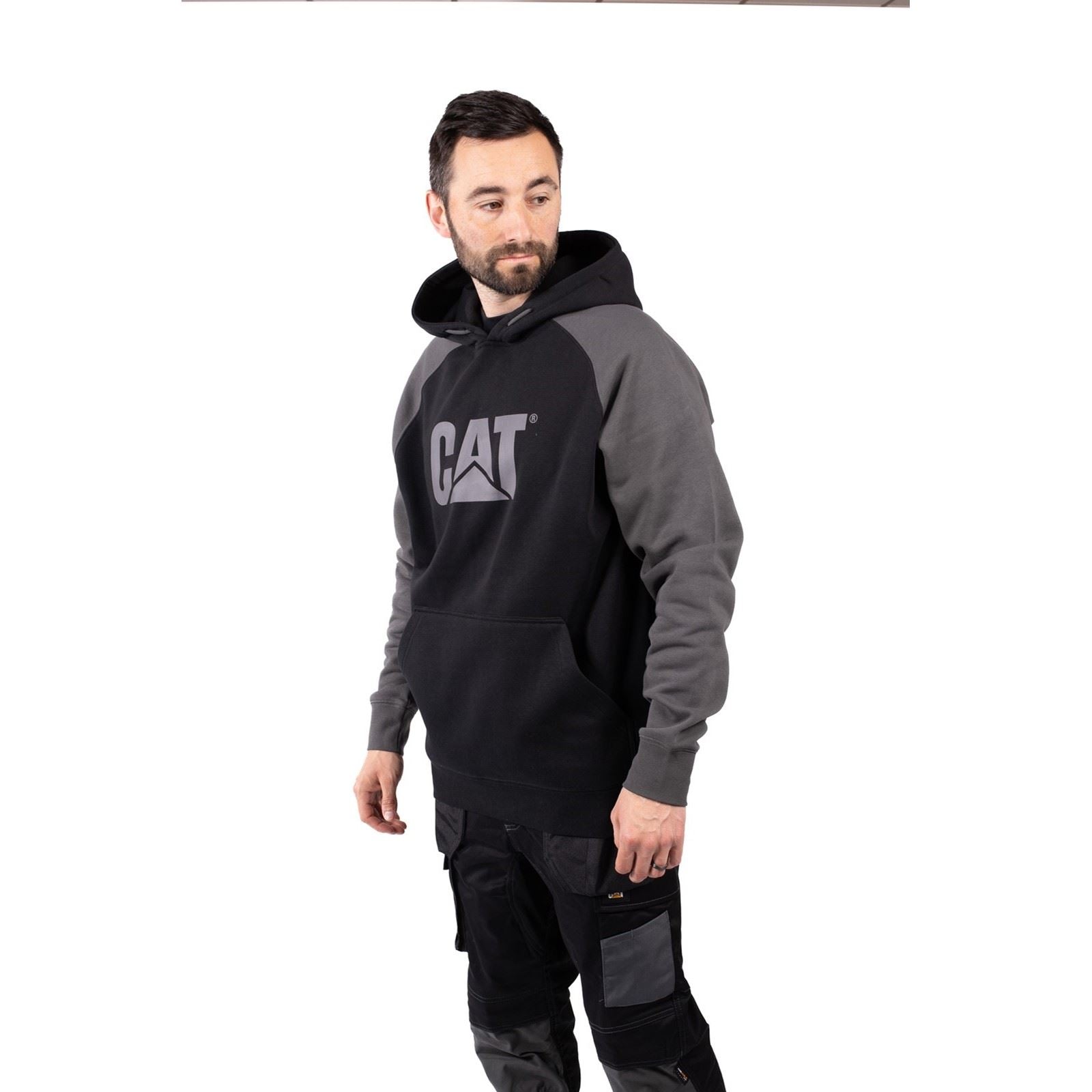 Caterpillar Raglan Sweatshirt À Capuche Noir En Coton Pour Homme