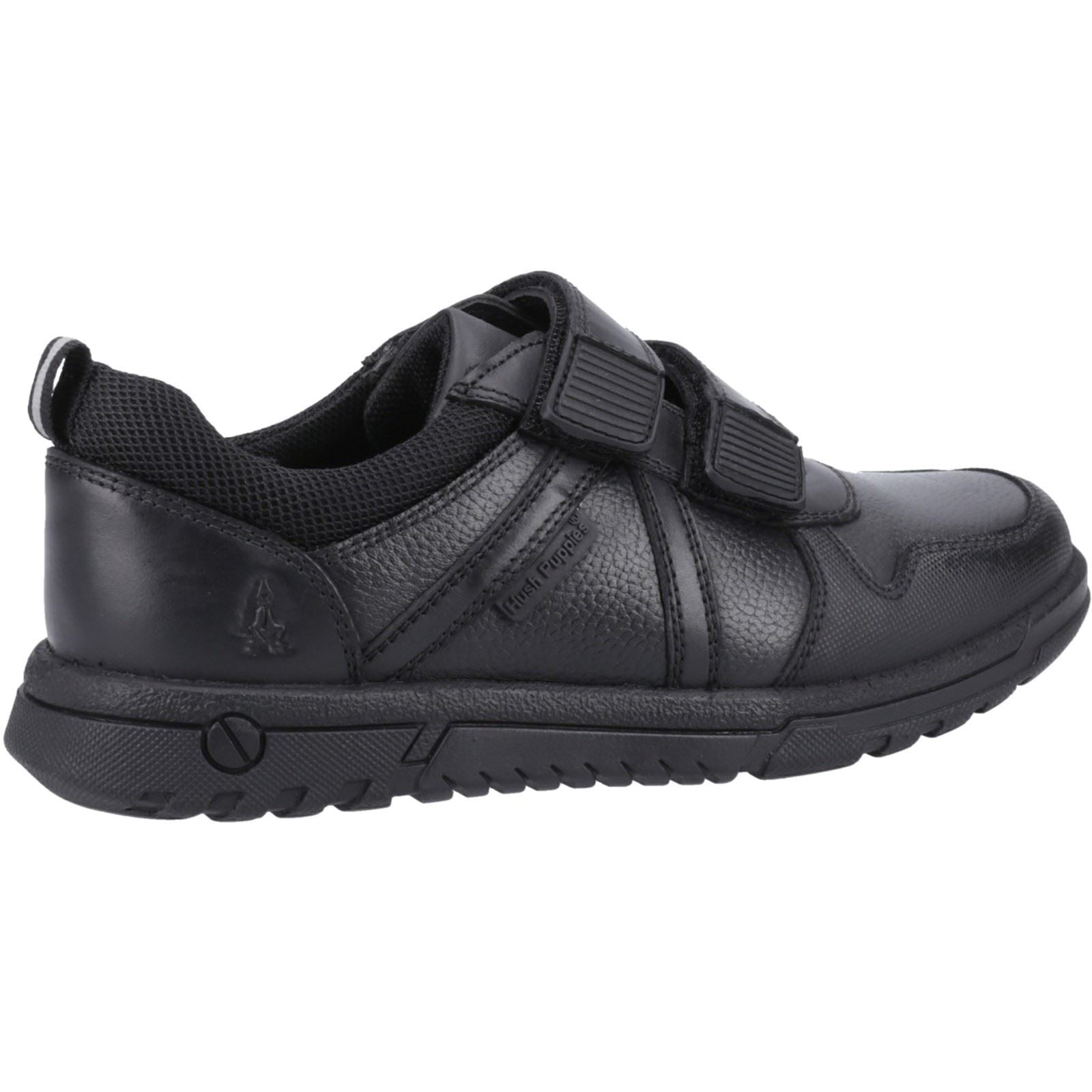 Hush Puppies Spencer Senior Chaussures Noires Pour Garçons En Cuir.