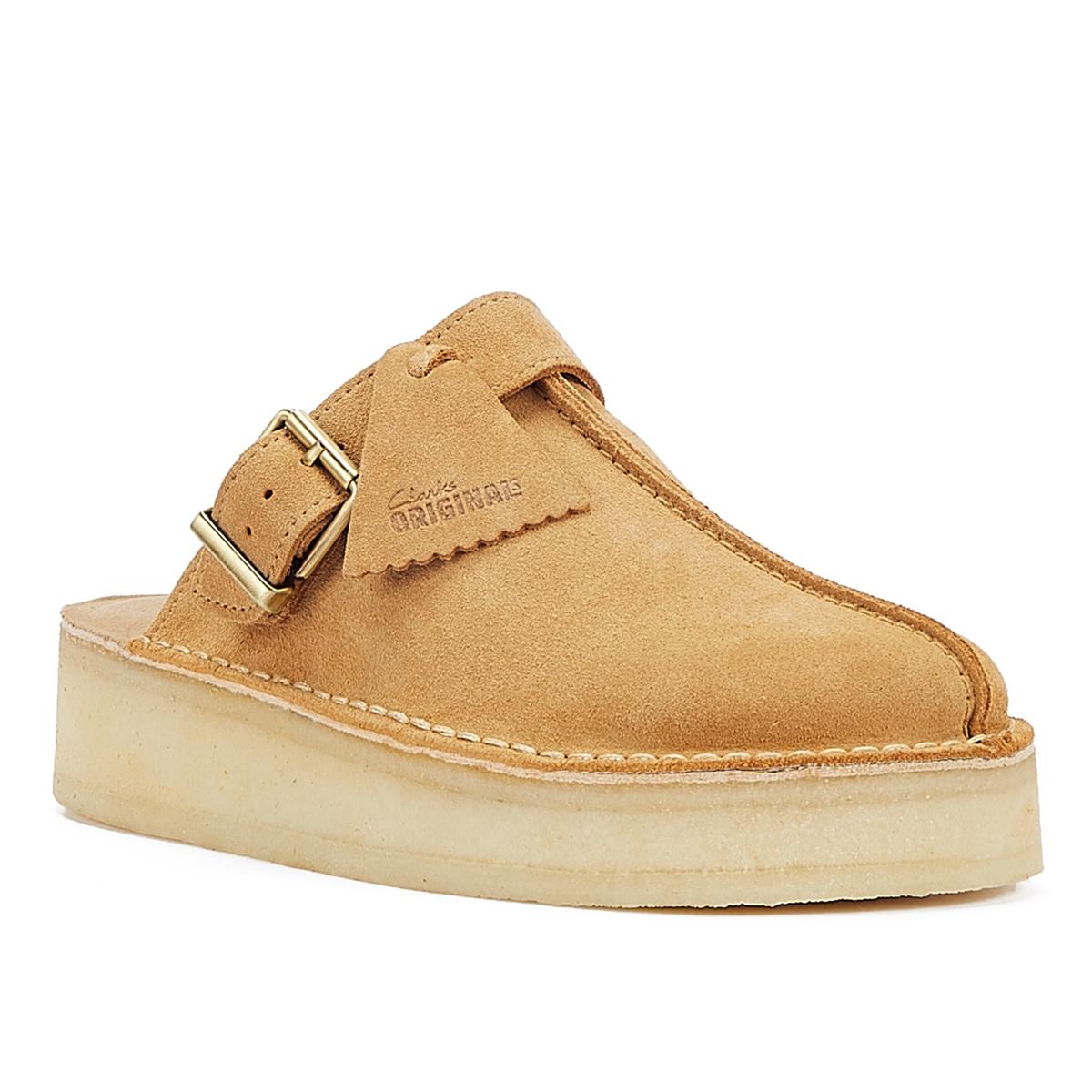 Clarks Originals Wedge Mule Mules En Daim Beige Moyen Pour Femmes