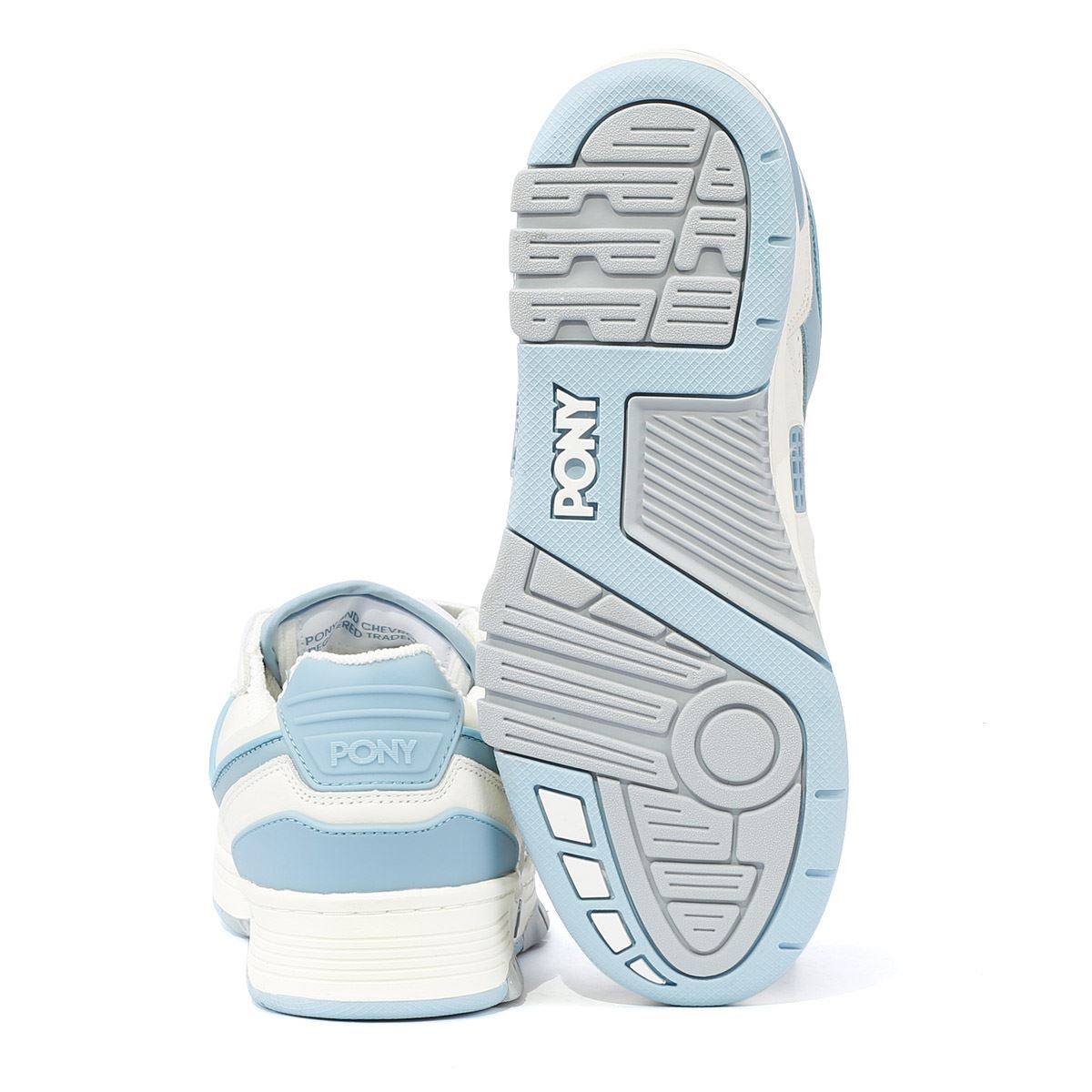 Pony M_100 Low Des Baskets Blanches/Bleues Ciel En Cuir