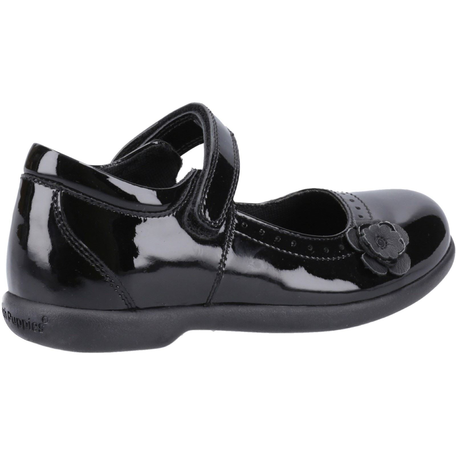 Hush Puppies Bethany Patent Junior Chaussures Noires Pour Filles En Cuir