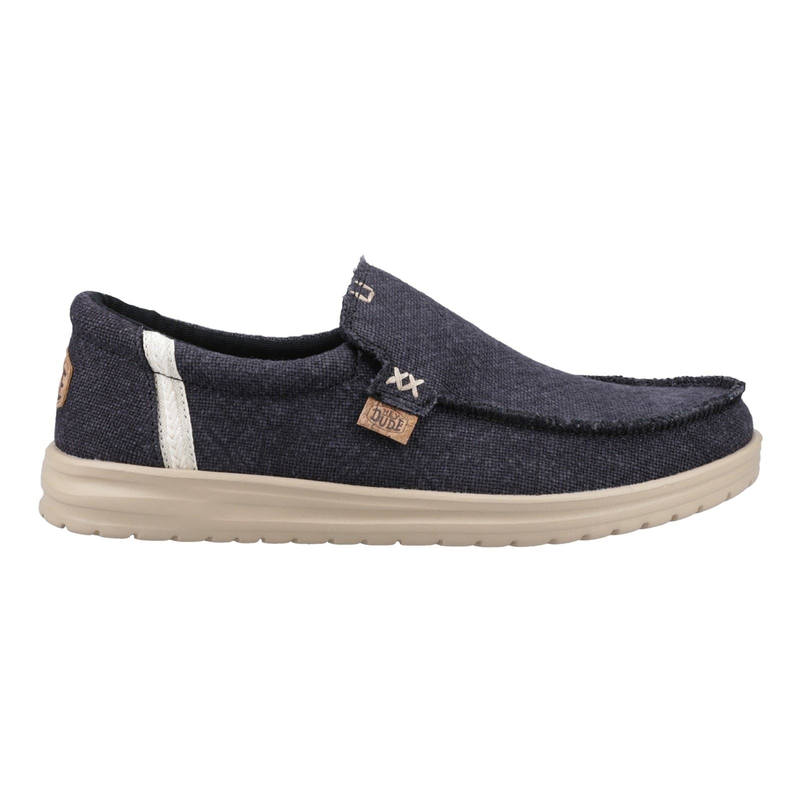 HEYDUDE Mikka Jute Chaussures Mocassins Pour Hommes En Lin Noir/Crème Irlandaise