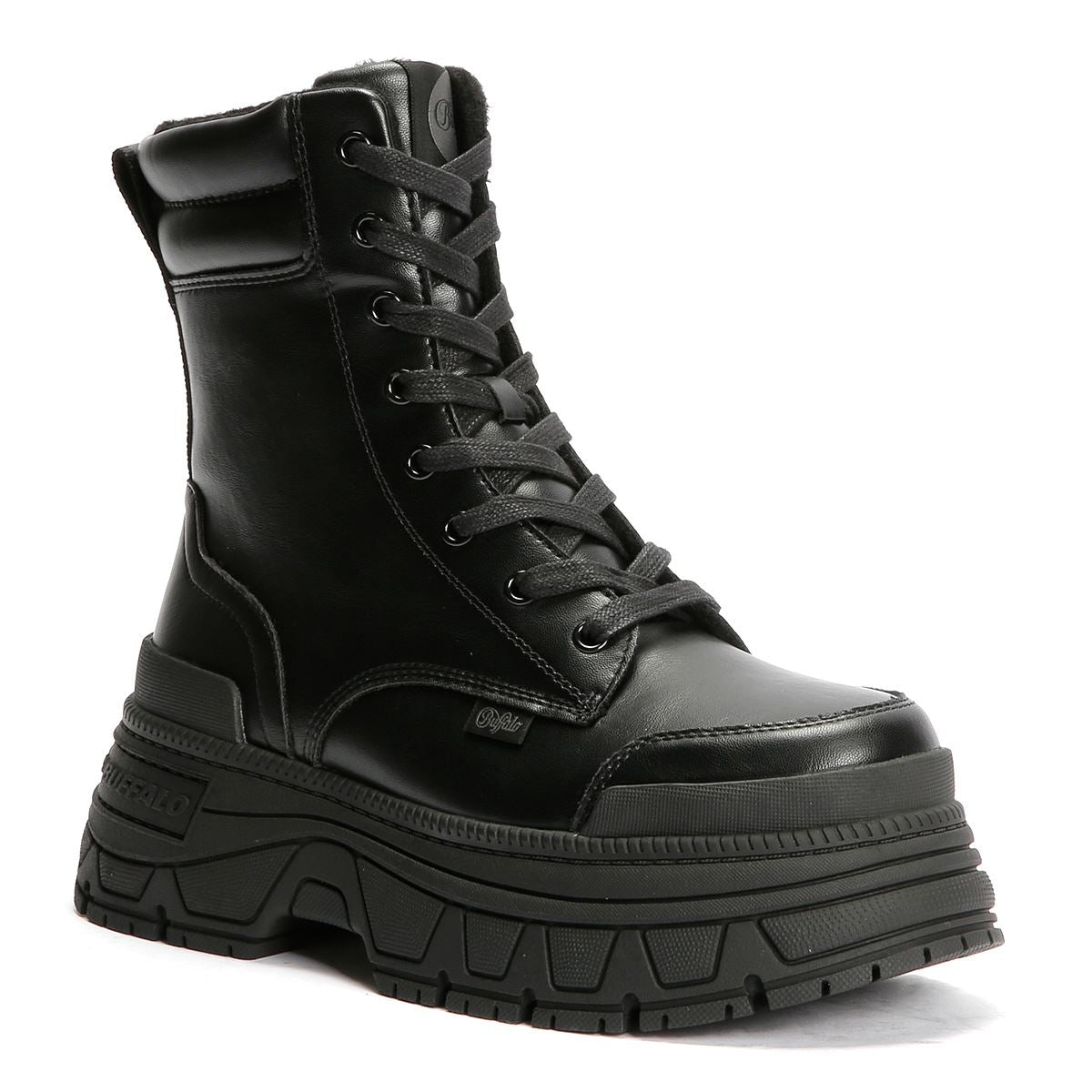 Buffalo Fusion Lace Up Mid Bottes Noires Pour Femmes