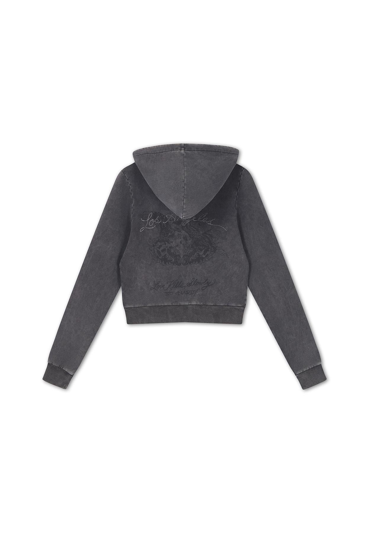 Ed Hardy Stay True Fitted Cropped Zip Sweats À Capuche Noirs Pour Femmes