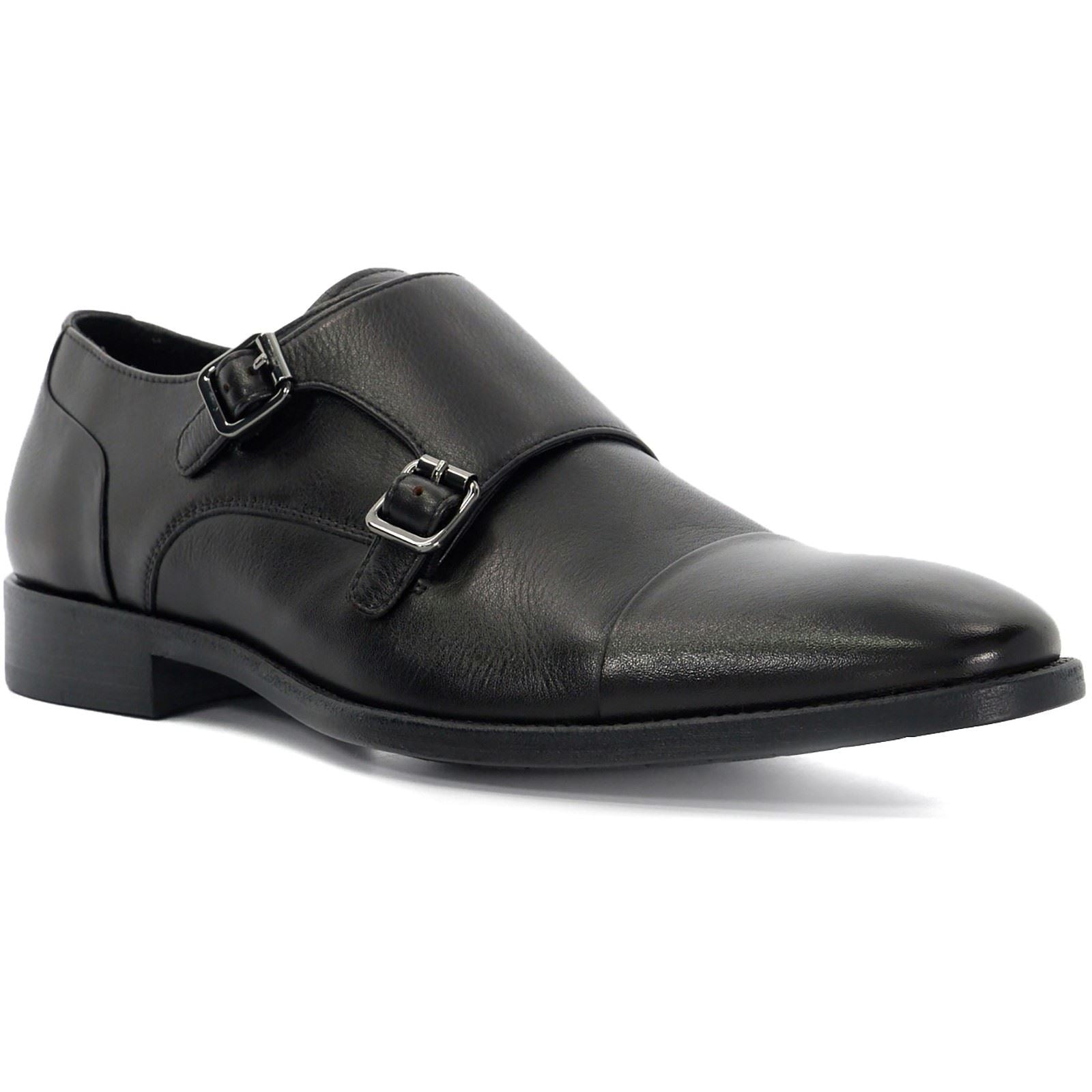 Dune Satchin Chaussures Double Boucle Noires Pour Homme En Cuir