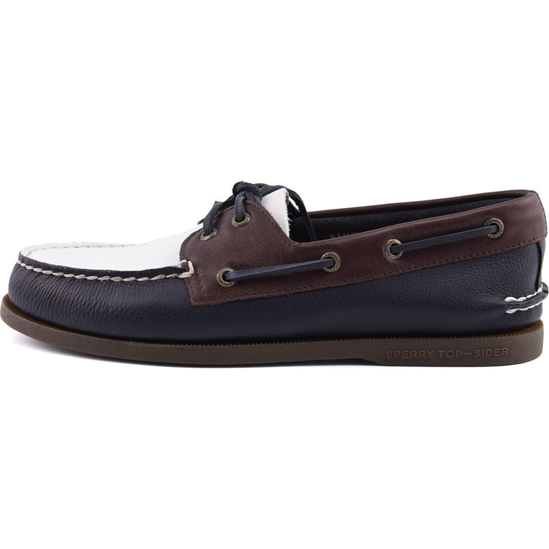 Sperry Authentic Original 2 Eye Chaussures Bateau En Cuir Pour Hommes, Bleu Marine/Blanc/Marron