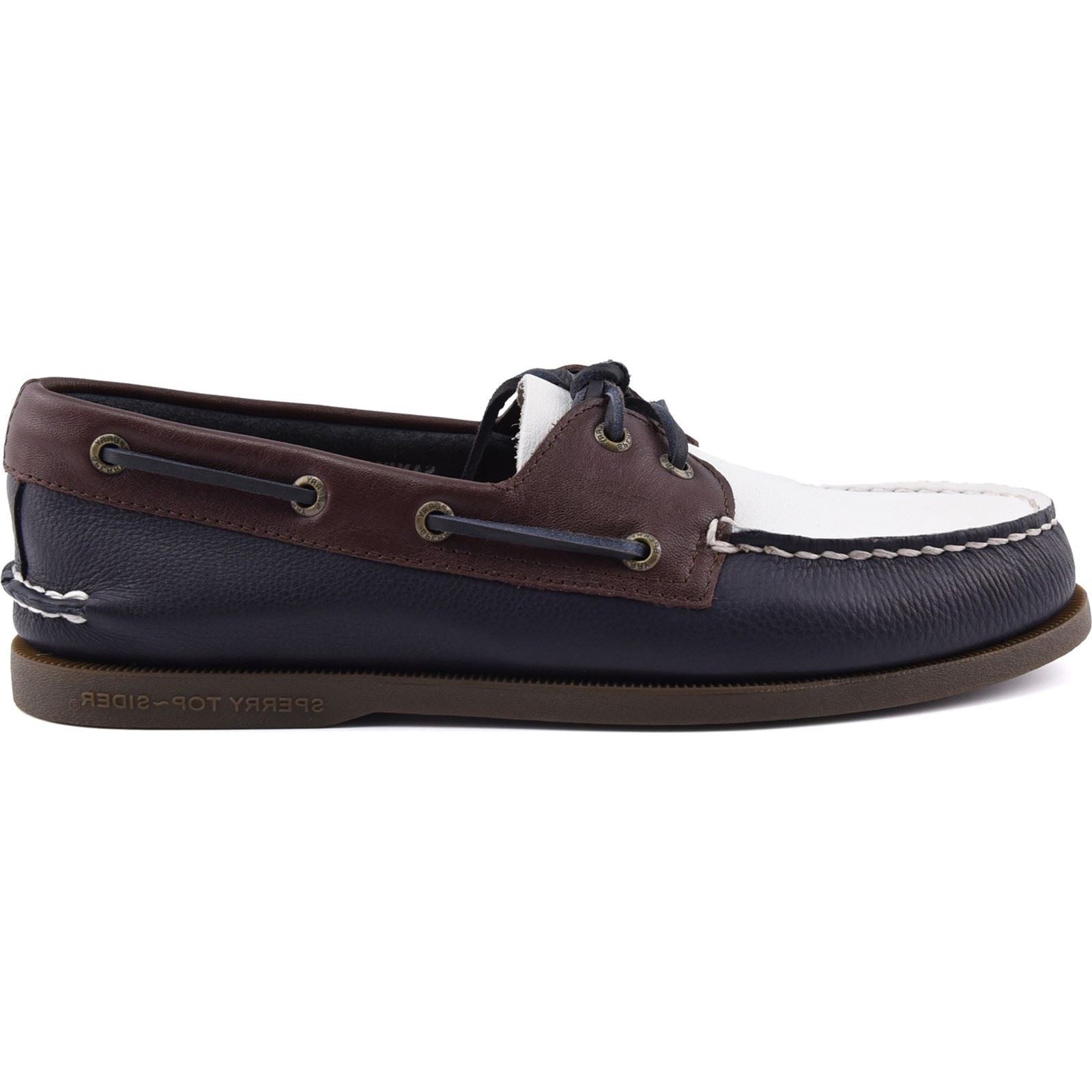 Sperry Authentic Original 2 Eye Chaussures Bateau En Cuir Pour Hommes, Bleu Marine/Blanc/Marron