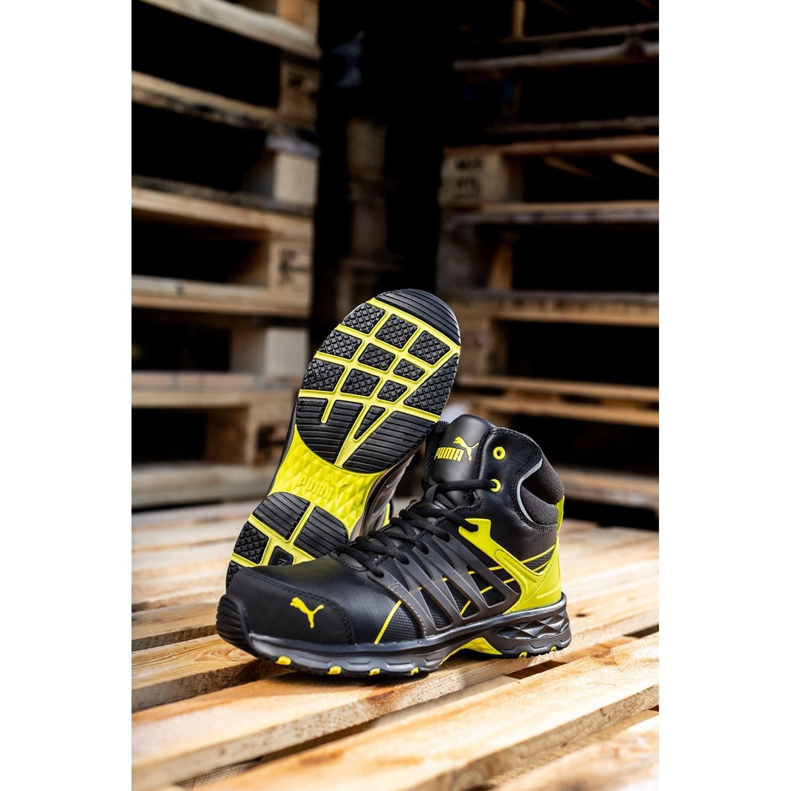 Puma Safety Bottes De Sécurité En Cuir Jaune Velocity 2.0 Mid S3