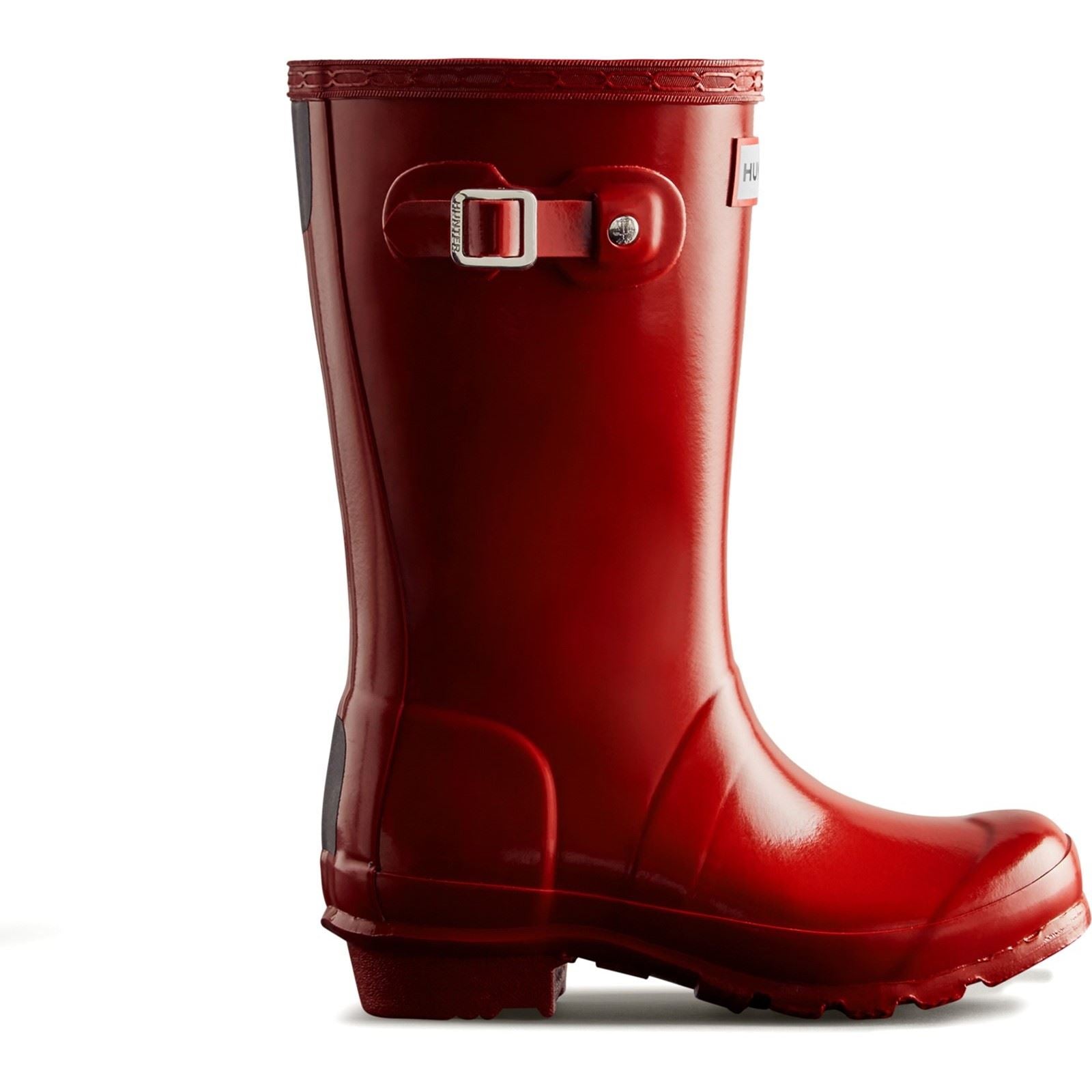 Hunter Junior Originals Gloss Bottes De Pluie Militaires Rouges En Caoutchouc Unisexe Pour Enfants