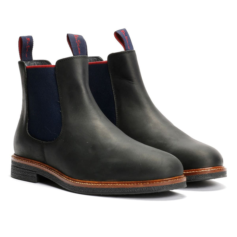 Ben Sherman Walker Chelsea Bottes Noires En Cuir Pour Hommes