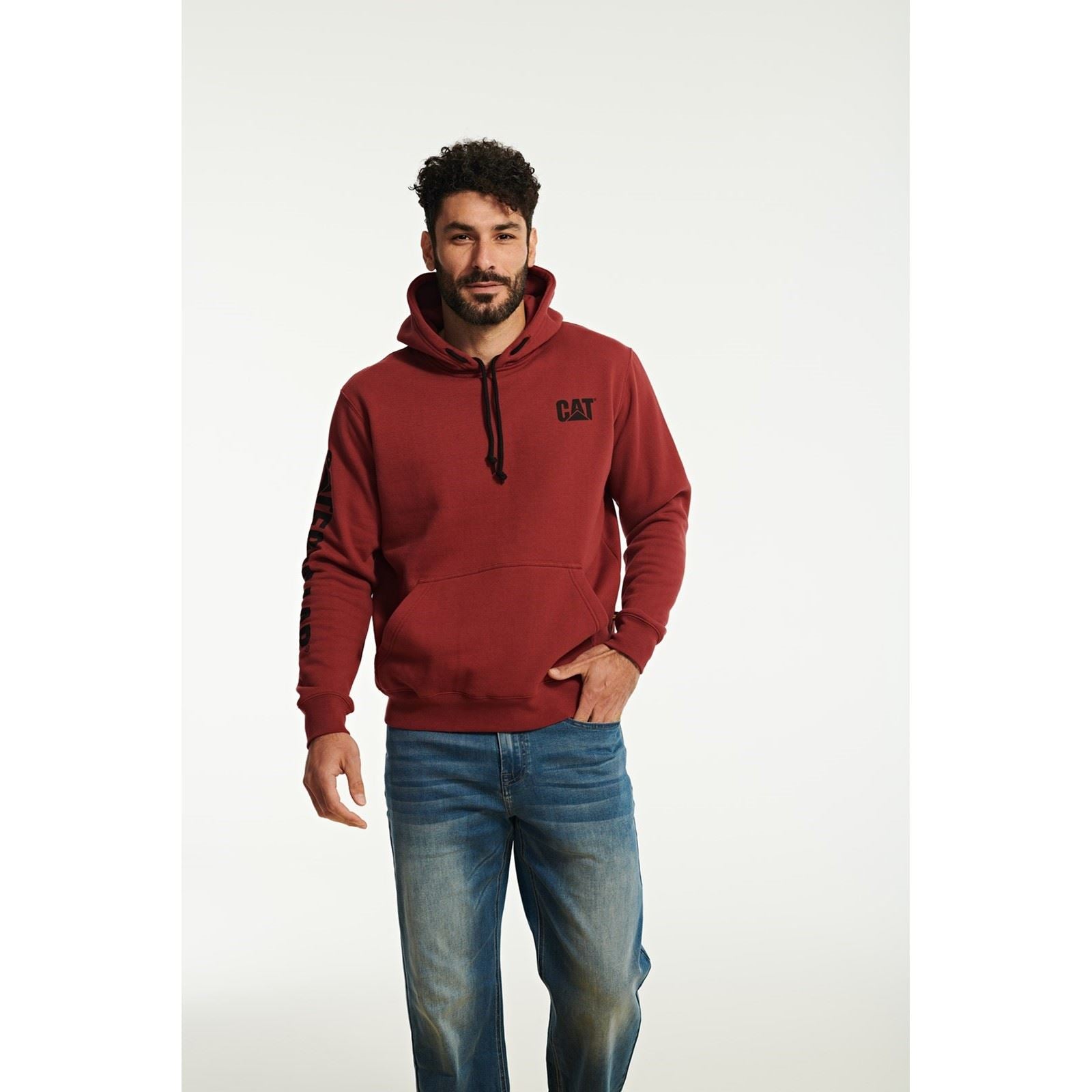 Caterpillar Trademark Banner Sweat À Capuche Rouge En Coton Pour Homme