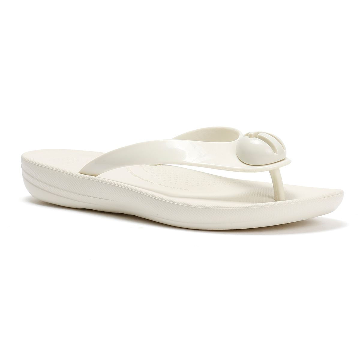 FitFlop Iqushion Glossy Button Tongs Blanches Pour Femmes