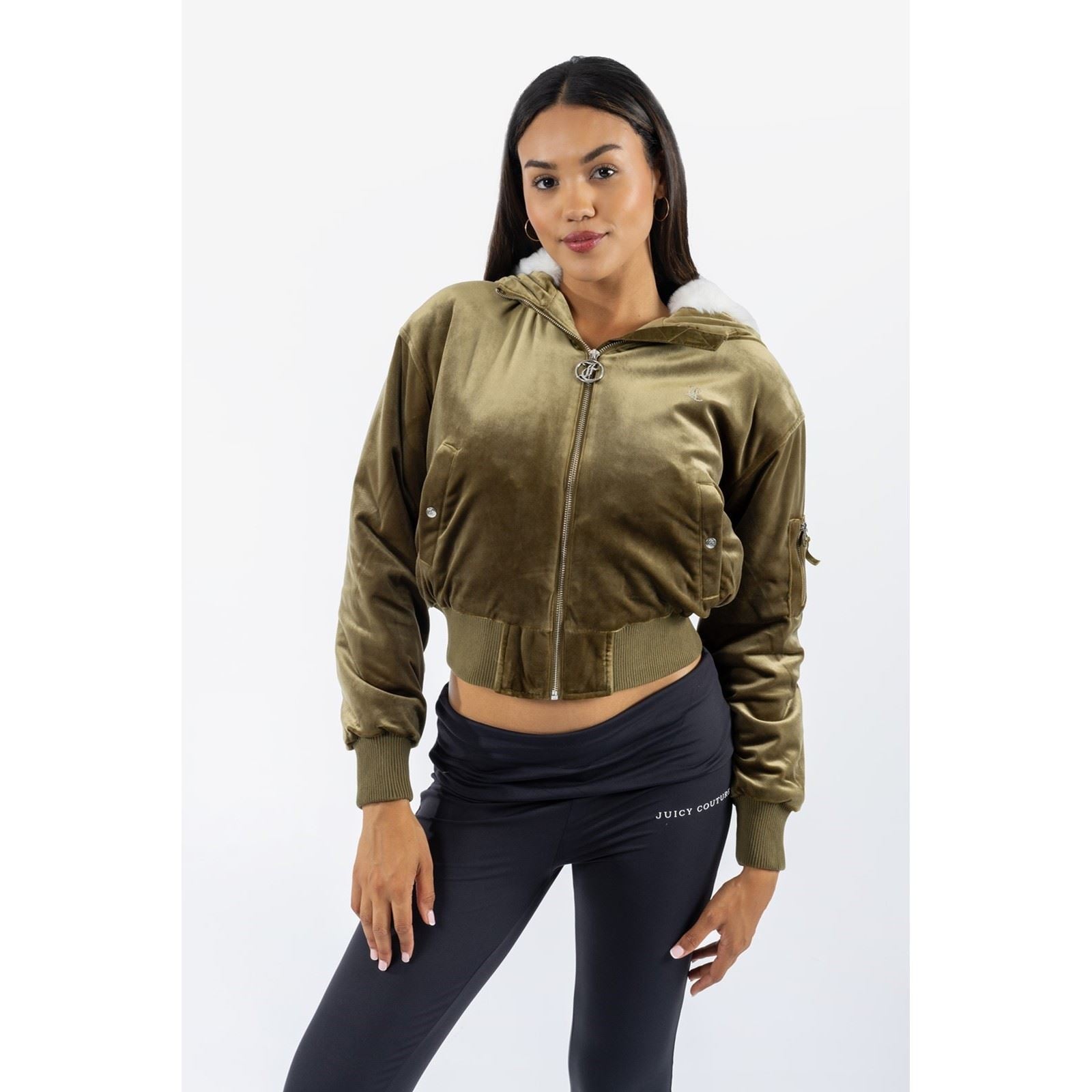 Juicy Couture Fur Rydell Veste Bomber Verte Pour Femmes