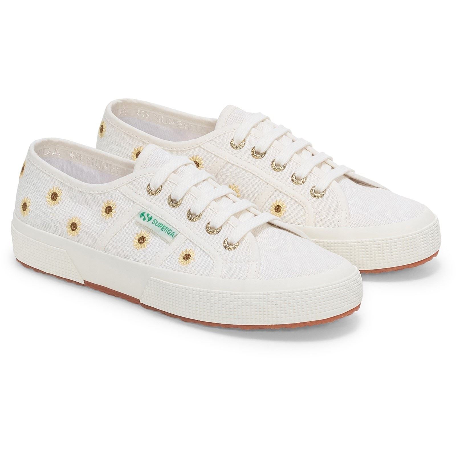 Superga Embroidery Linen Sunflower Chaussures De Sport Blanches Pour Femmes En Lin