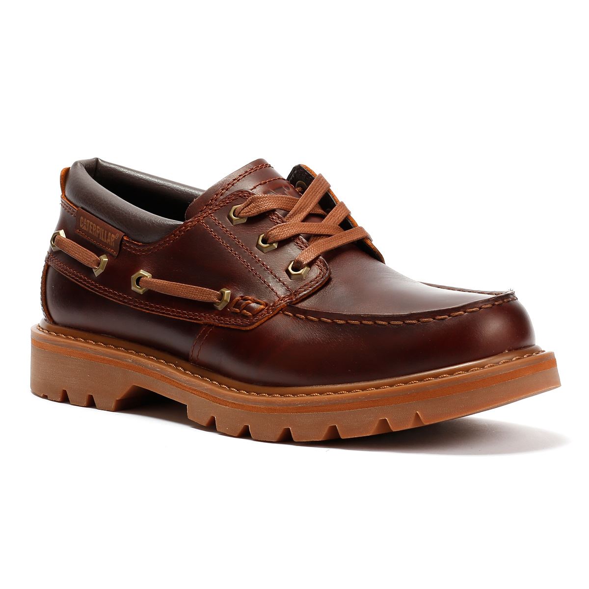 Caterpillar Colorado Boat Lo Chaussures En Cuir Pour Hommes Brunes À Lacets