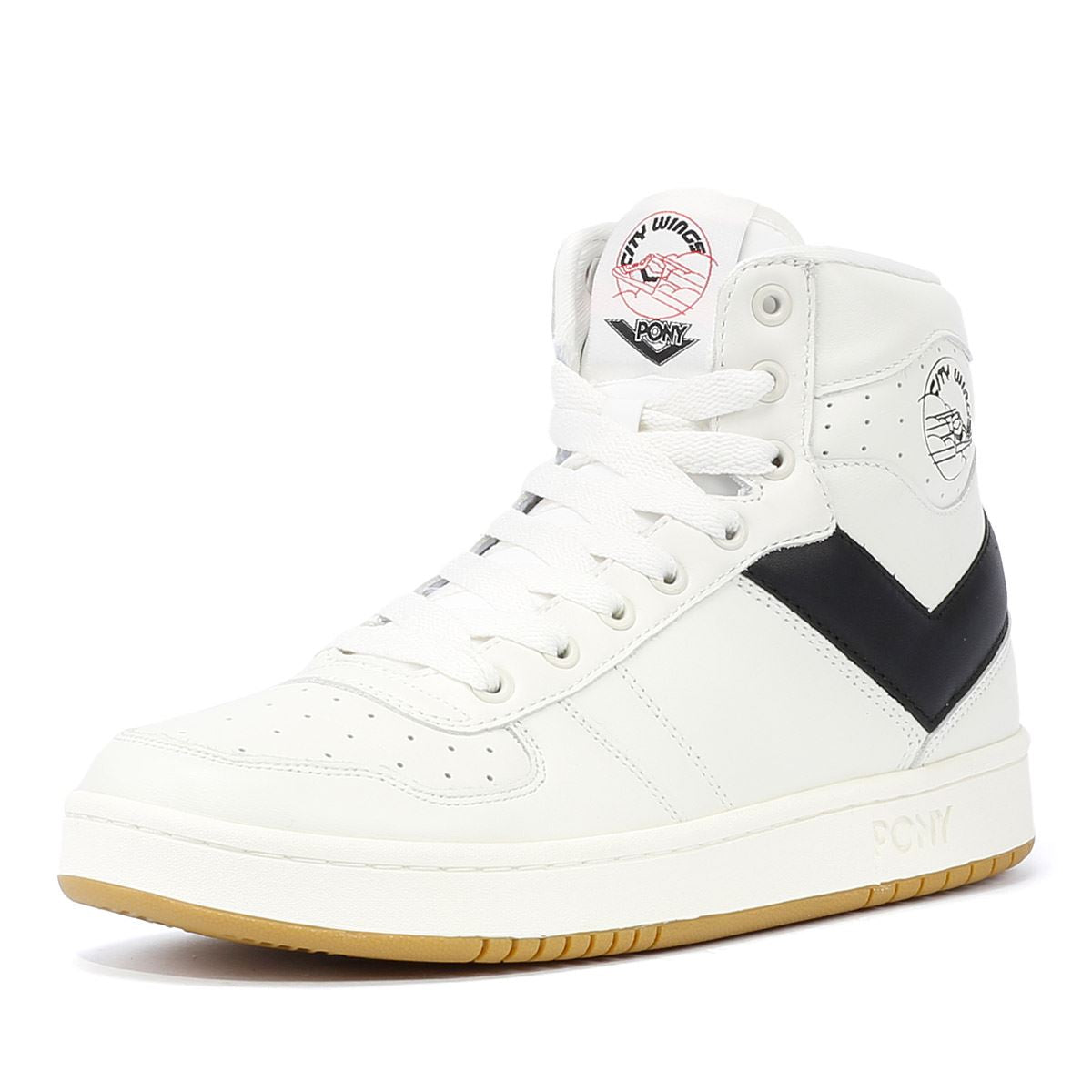 Pony City Wings Hi Des Baskets En Cuir Blanches/Noires